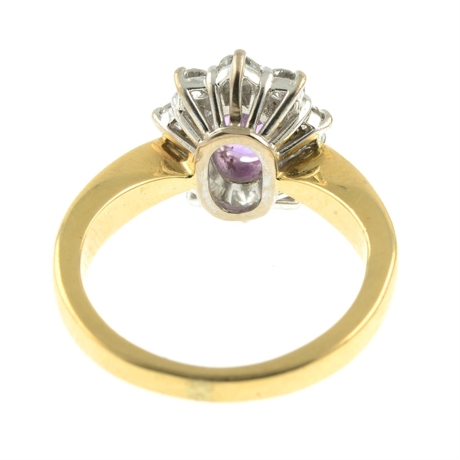 An 18ct gold pink sapphire and brilliant-cut diamond cluster ring. - Image 4 of 5