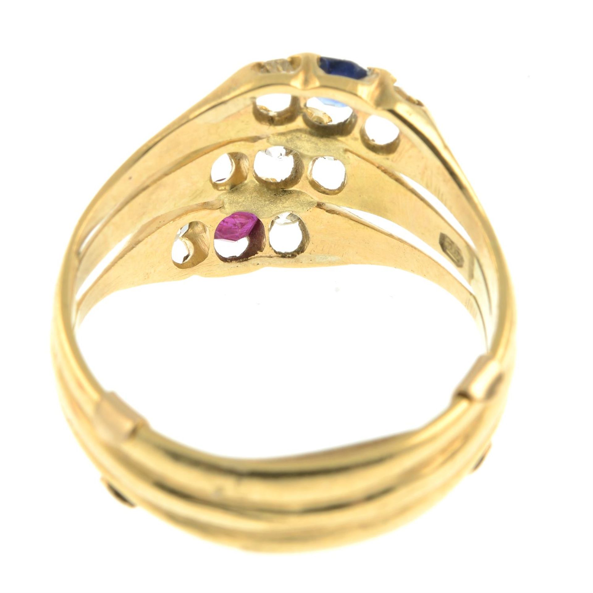 An early 20th century 18ct gold ruby, diamond and sapphire patriotic ring. - Image 4 of 5