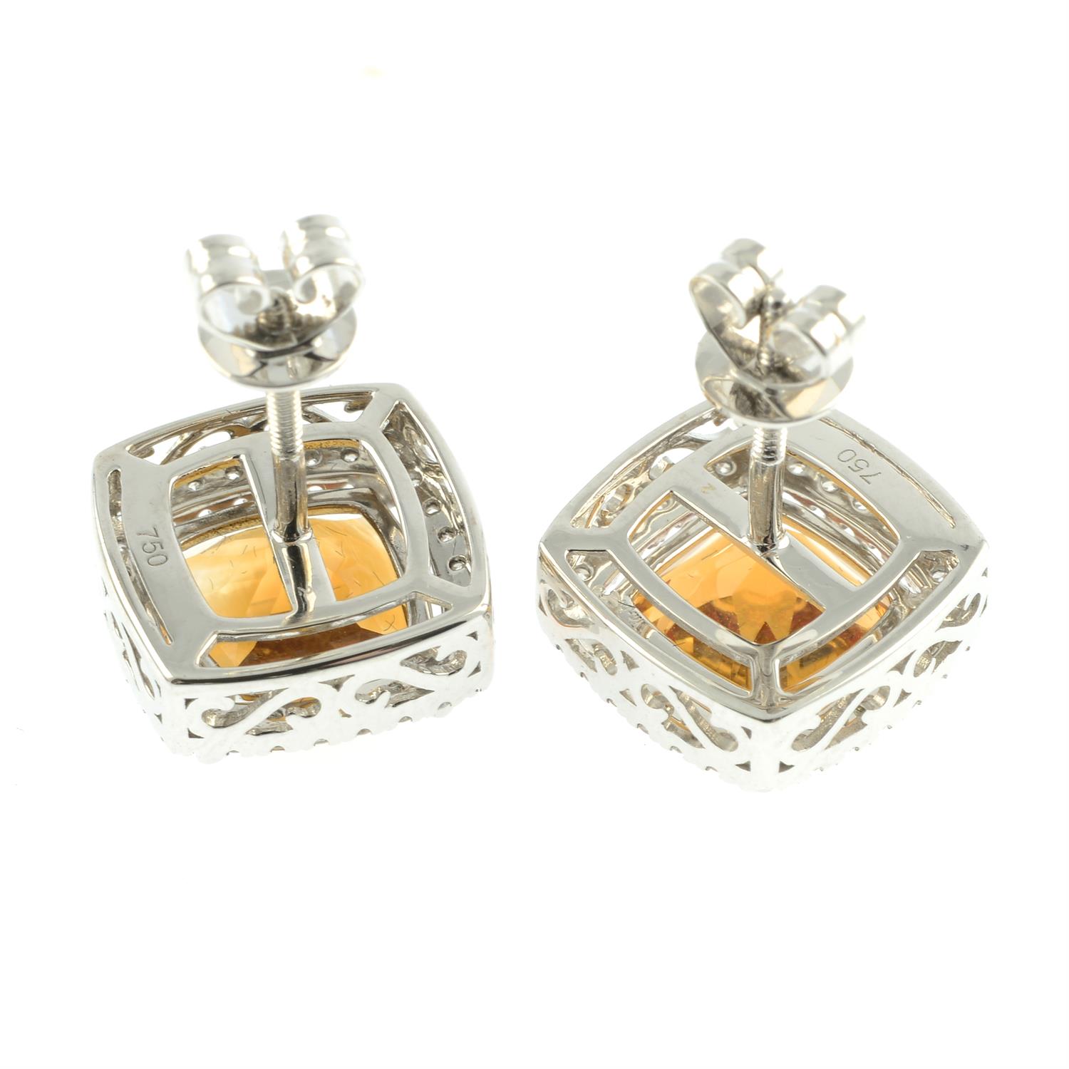 A pair of 18ct gold citrine and diamond earrings. - Image 3 of 3