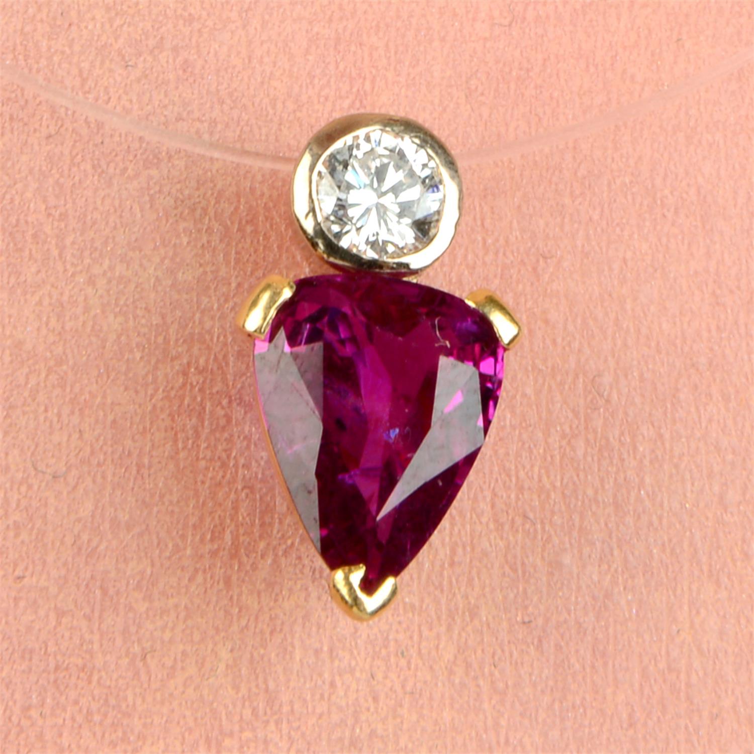 A ruby and brilliant-cut diamond pendant - to send for verbal