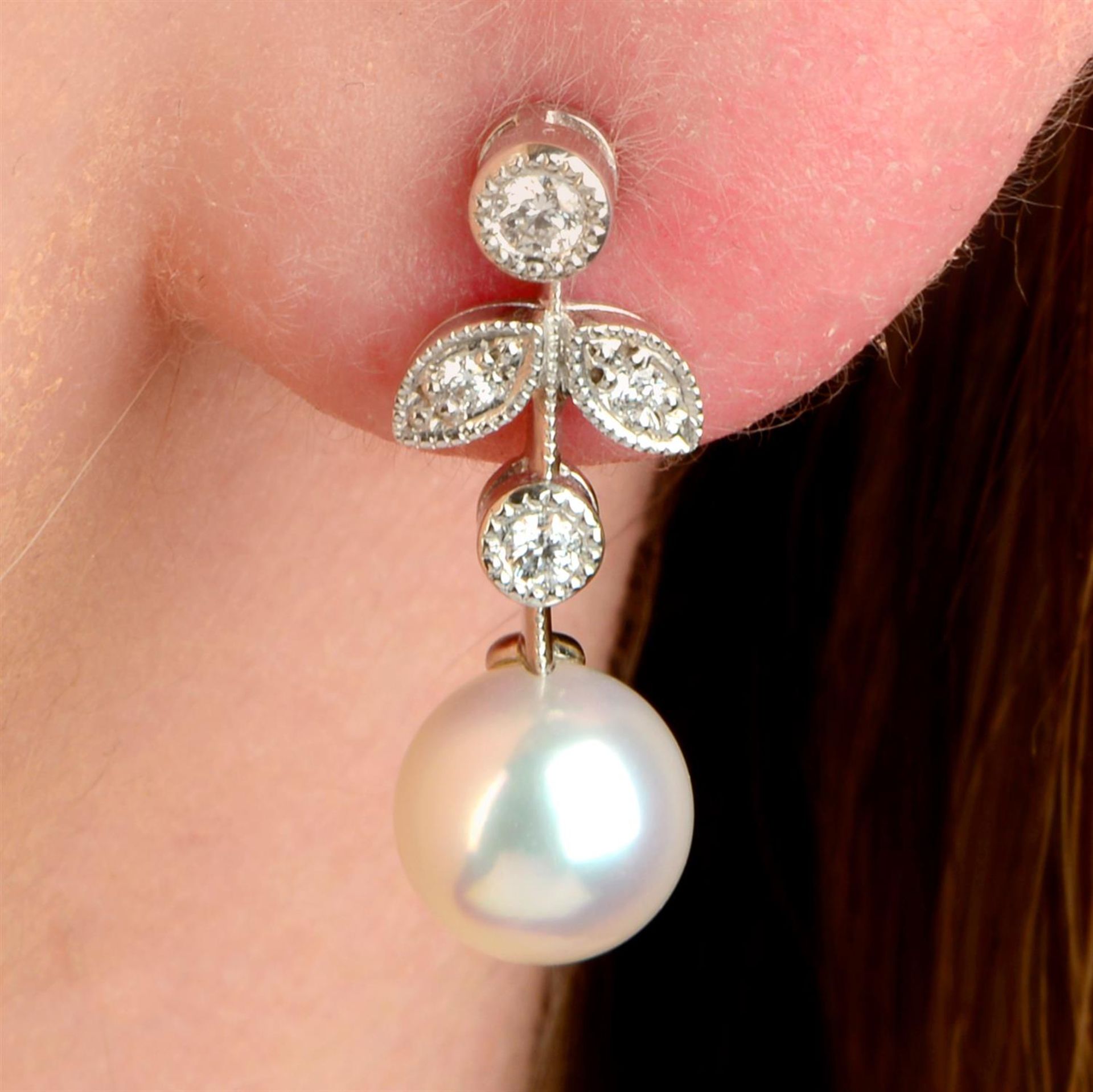 A pair of 18ct gold cultured pearl and diamond 'Vintage' earrings, by Mikimoto.