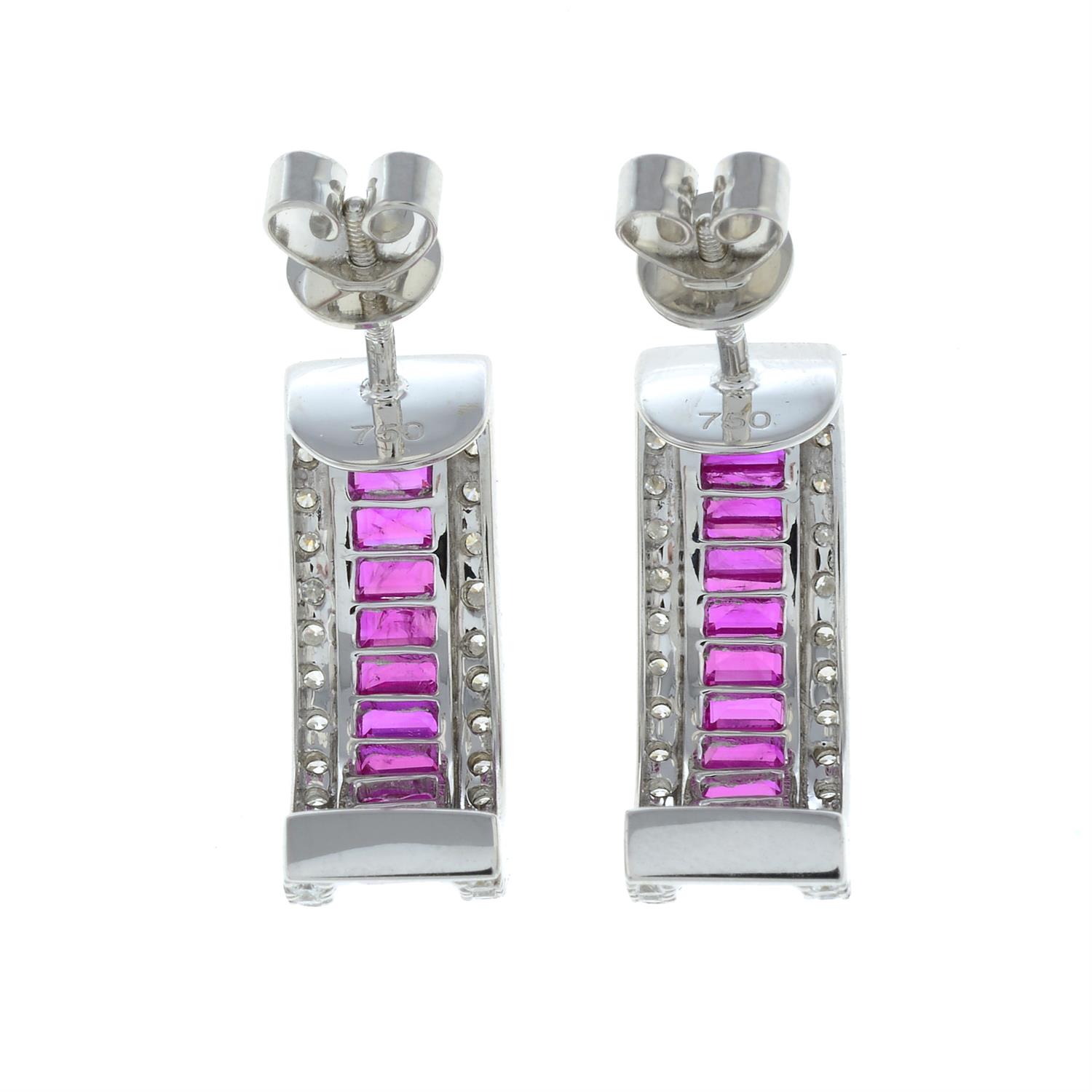 A pair of 18ct gold ruby and brilliant-cut diamond earrings. - Image 3 of 3