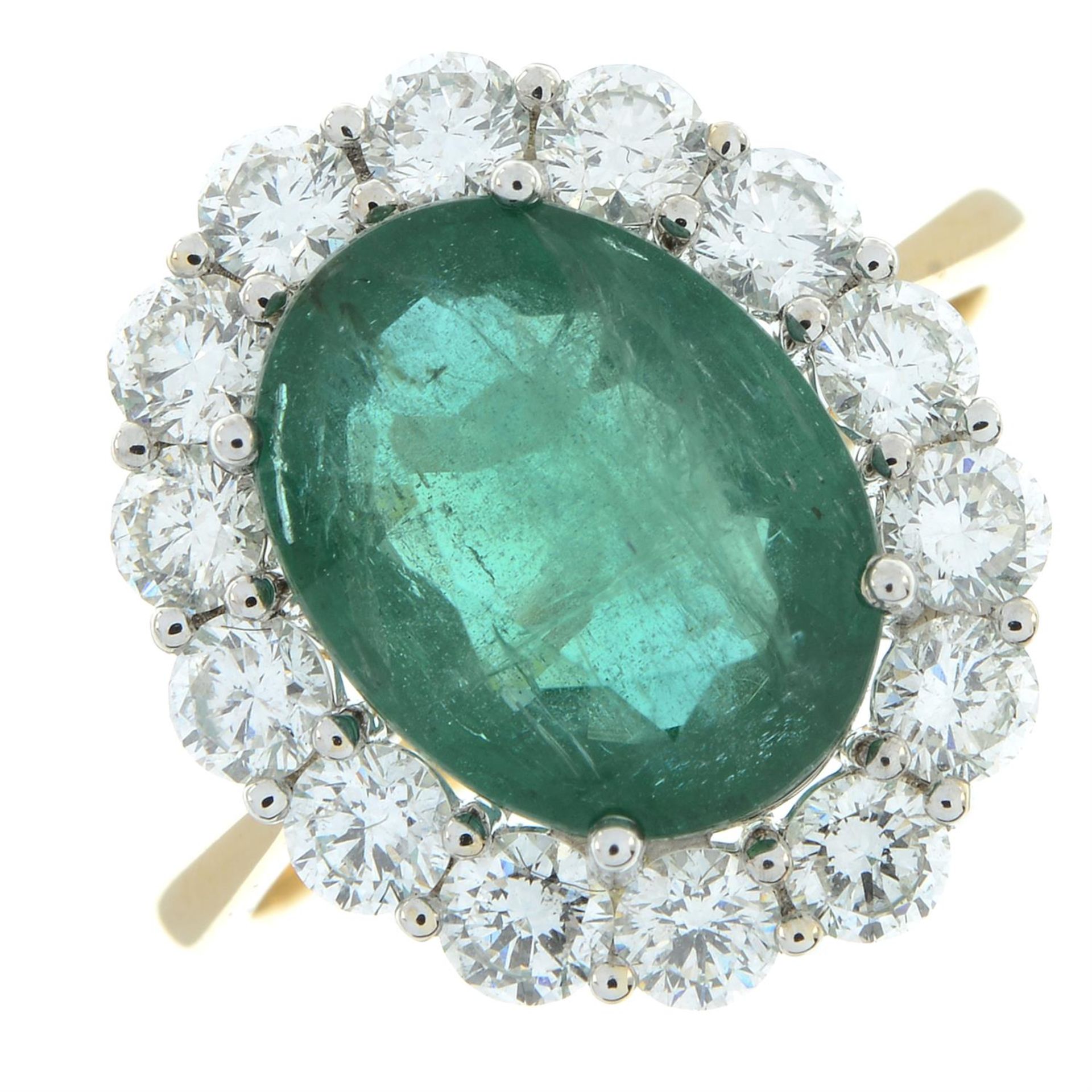 An 18ct gold emerald and brilliant-cut diamond cluster ring. - Image 2 of 6