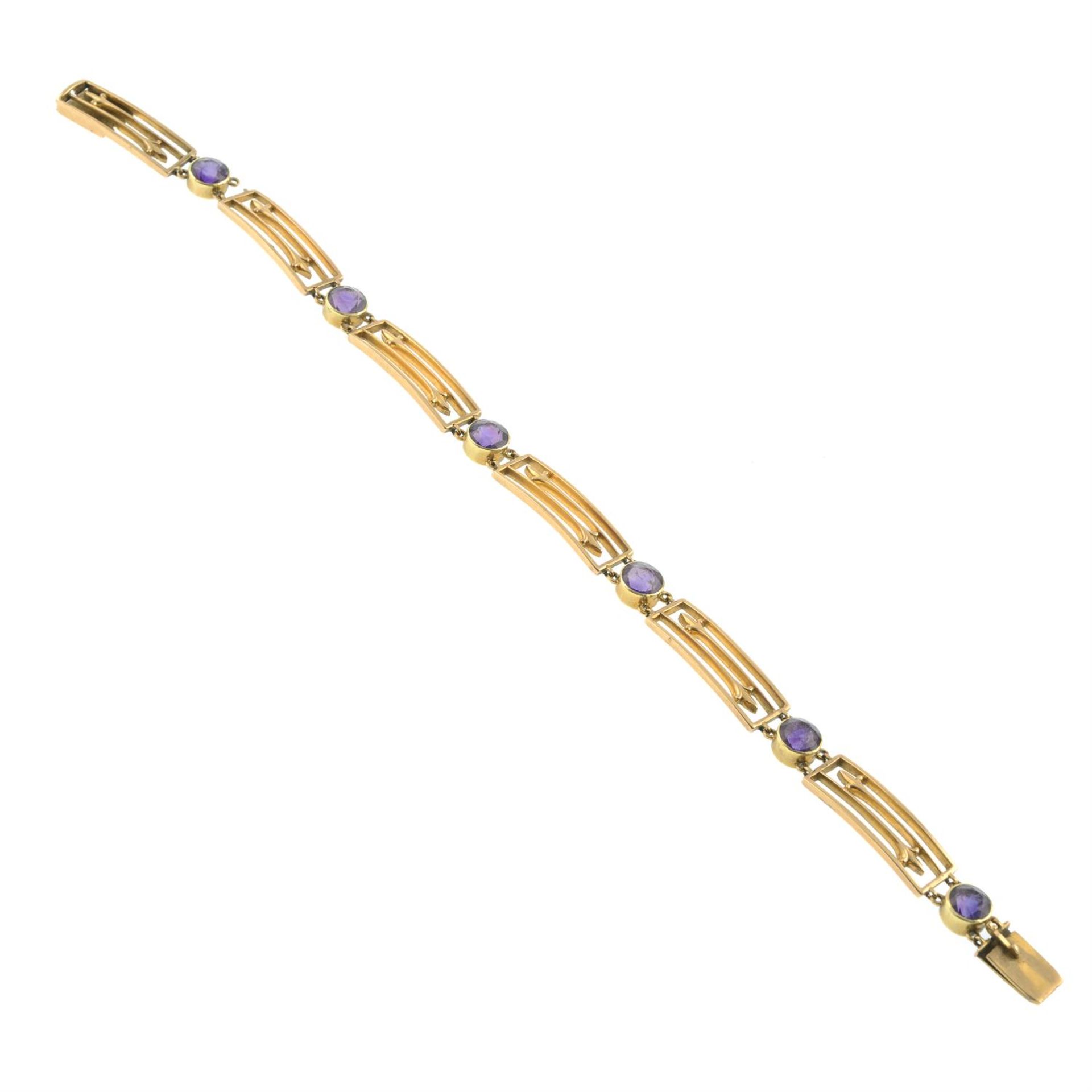 A late Victorian 15ct gold amethyst and openwork panel bracelet. - Image 3 of 4