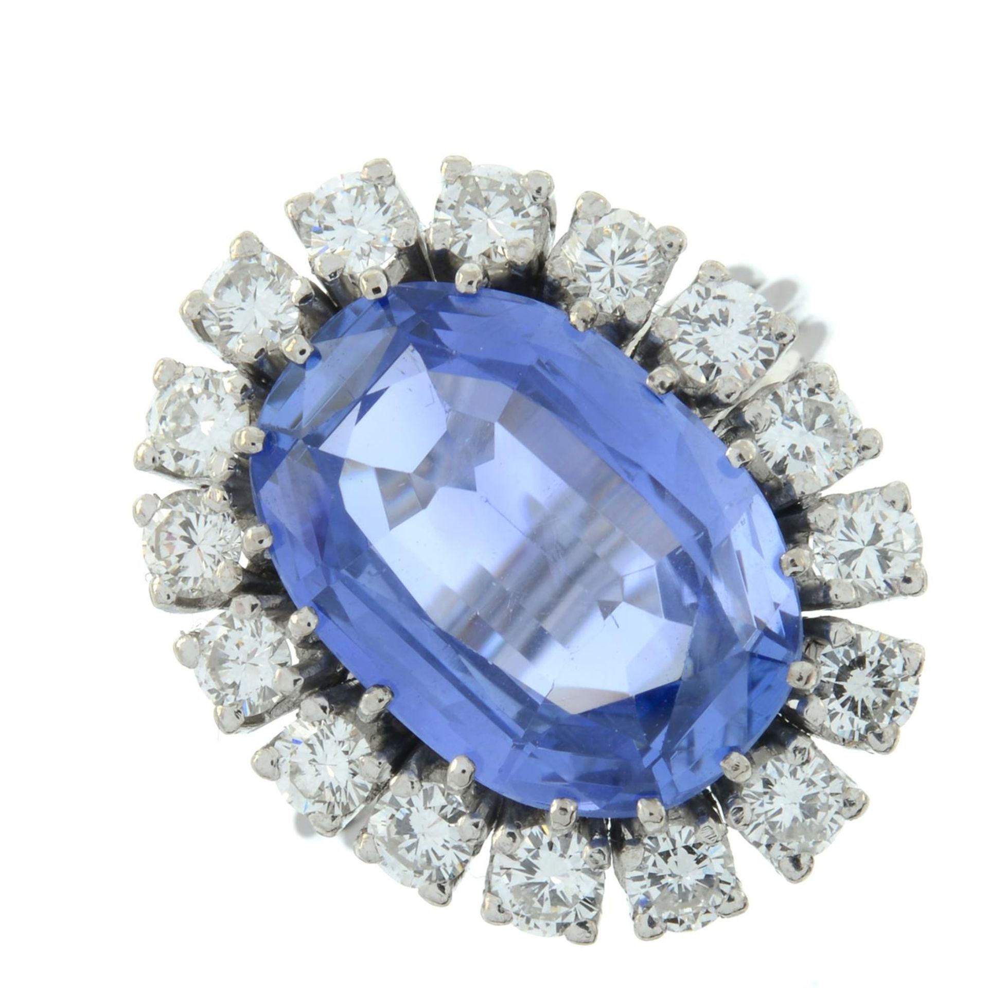 A mid 20th century Sri Lankan sapphire and brilliant-cut diamond cluster ring. - Image 2 of 5