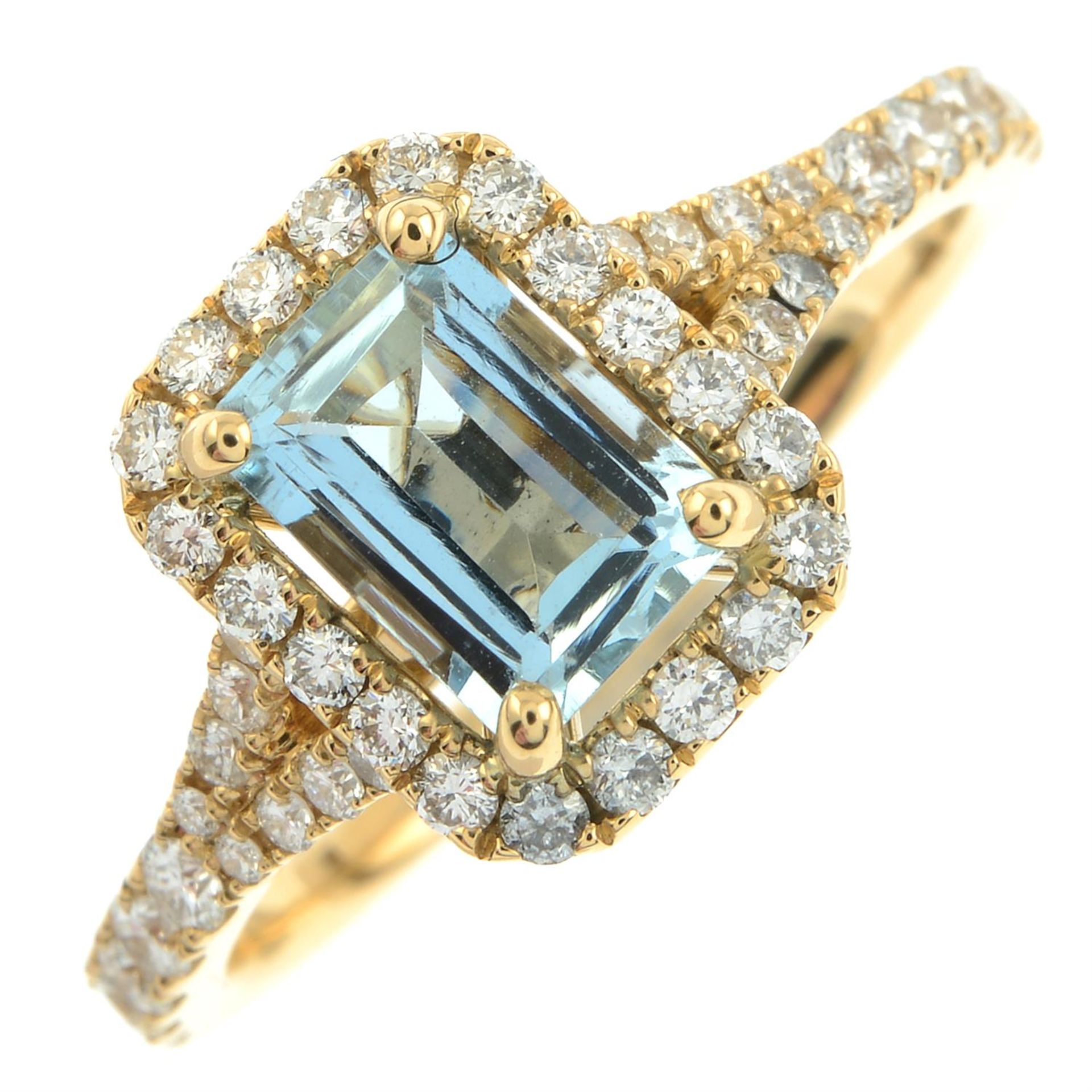 An 18ct gold aquamarine and brilliant-cut diamond dress ring. - Image 2 of 5