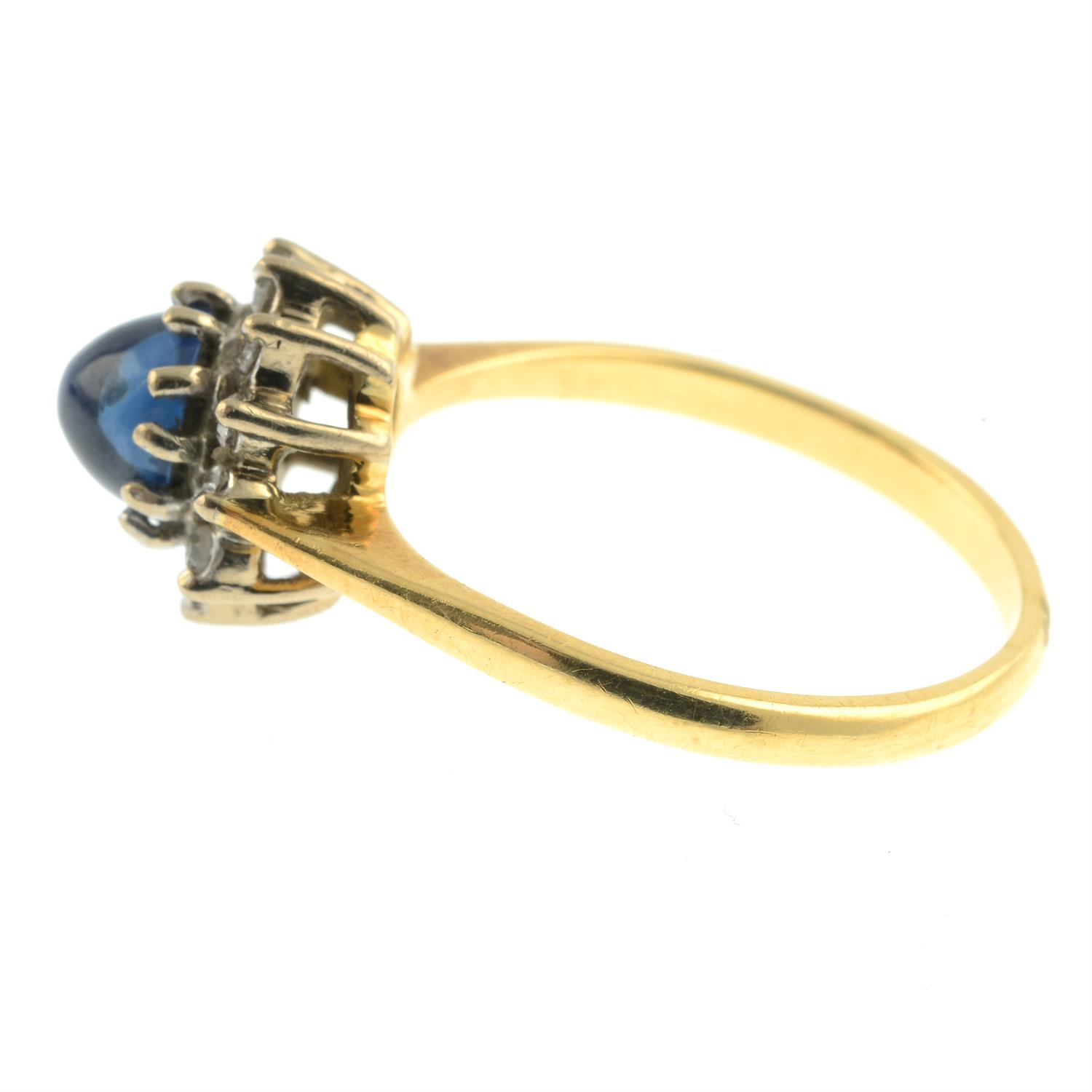 A mid 20th century 18ct gold sapphire cabochon and single-cut diamond cluster ring. - Image 3 of 5