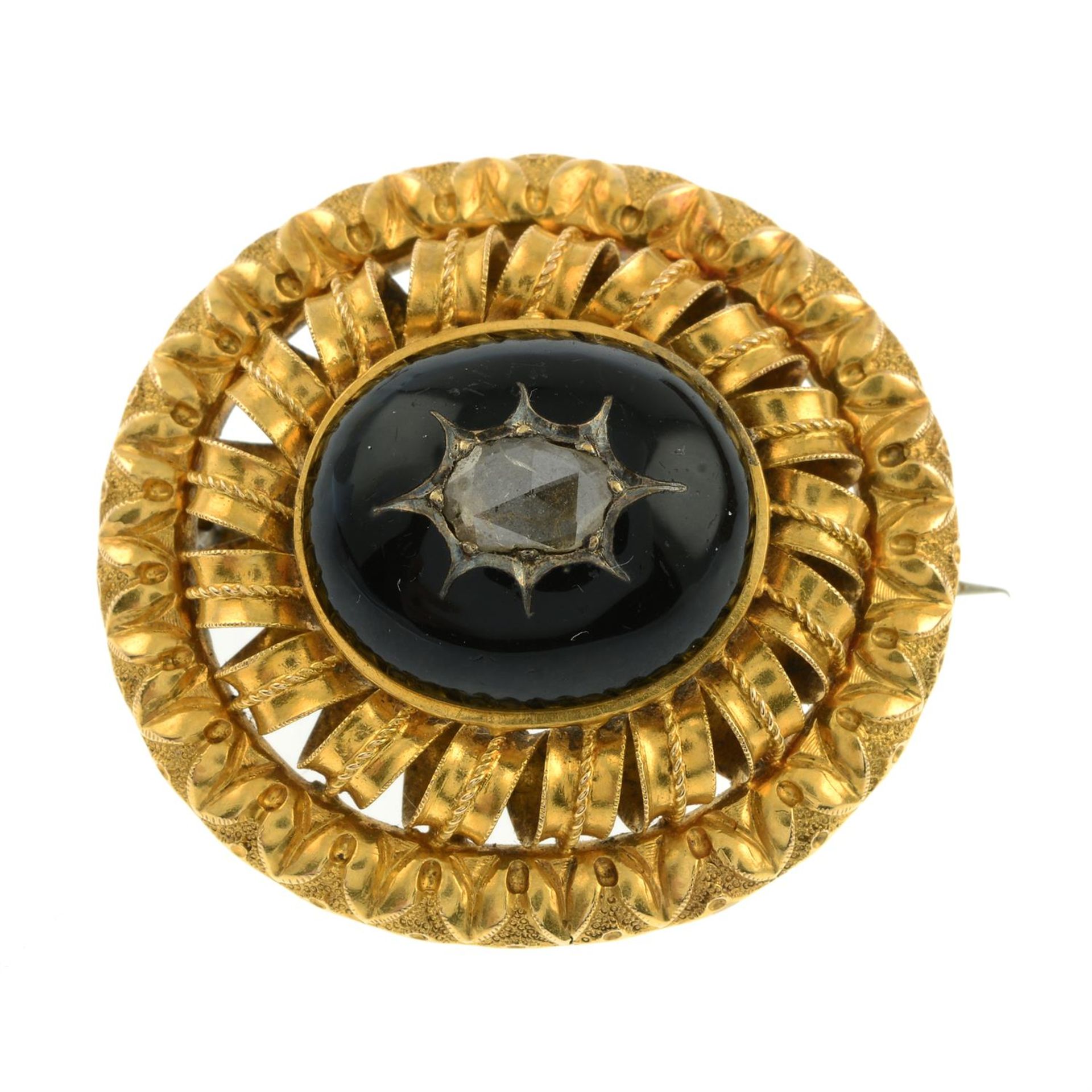 A mid Victorian gold rose-cut diamond and black enamel brooch. - Image 2 of 4