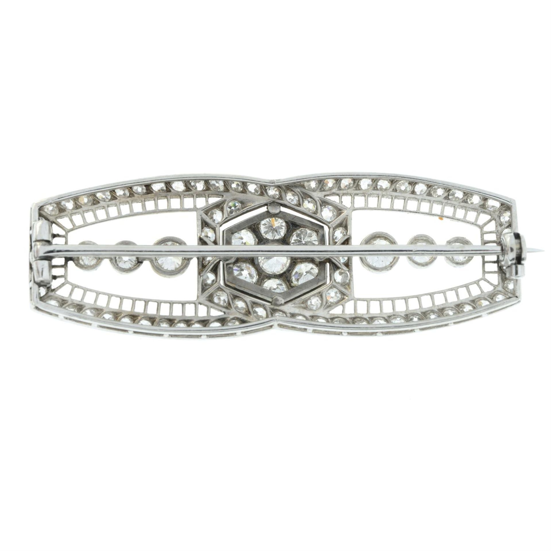 An Art Deco platinum old-cut diamond geometric brooch. - Image 3 of 4