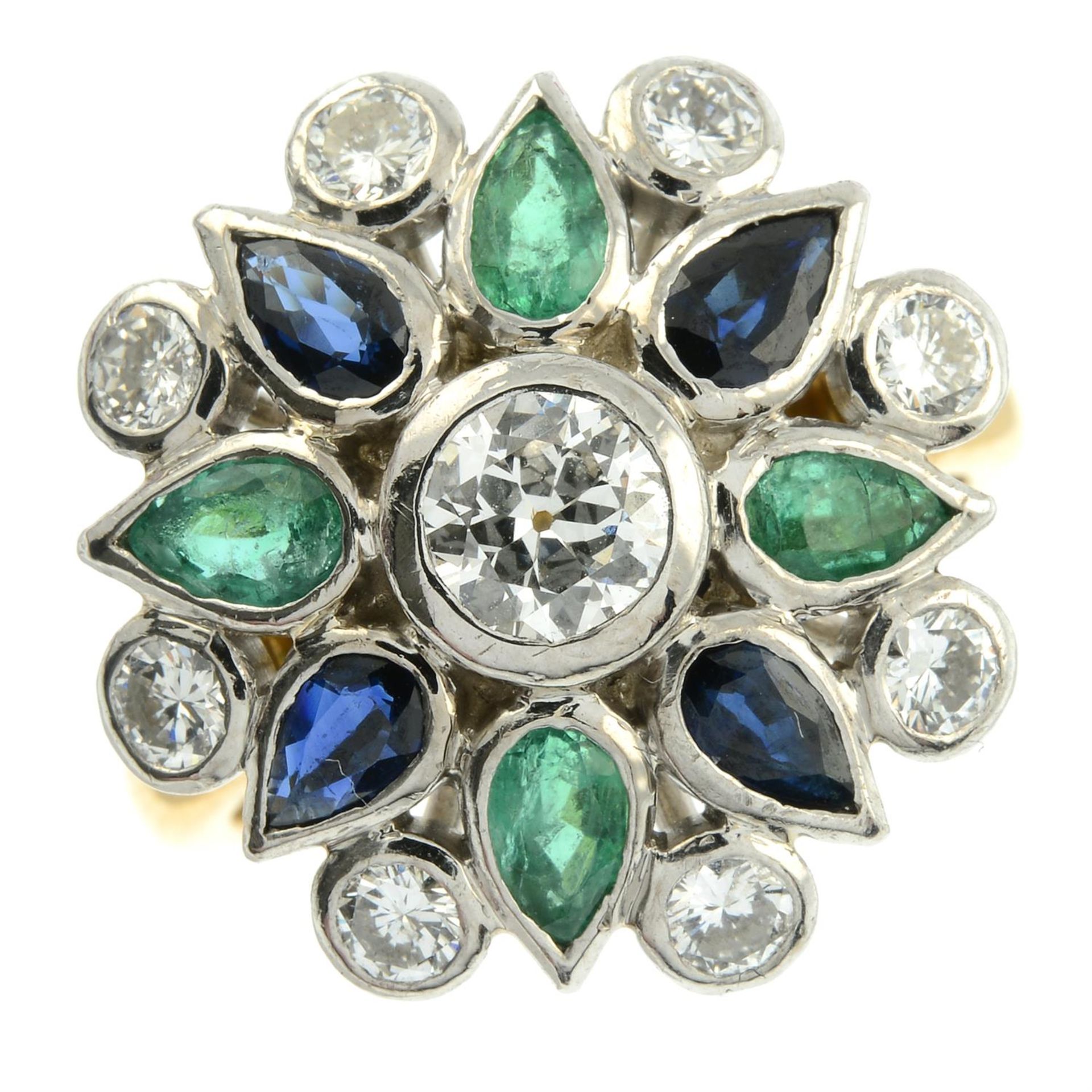 An 18ct gold brilliant-cut diamond, sapphire and emerald floral dress ring, by Theo Fennell. - Image 2 of 5