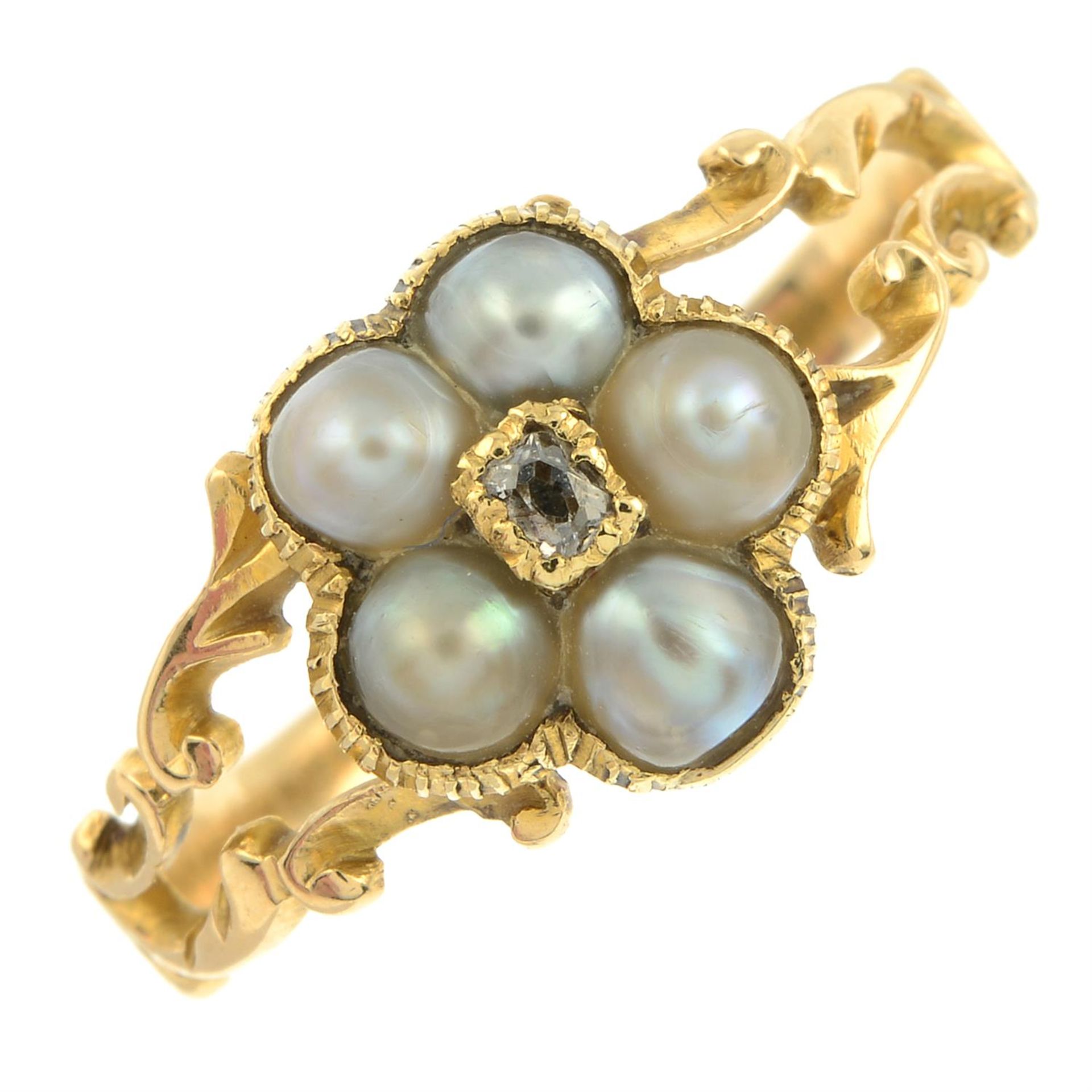 A mid 19th century 18ct gold old-cut diamond and split pearl floral cluster ring, - Image 2 of 5