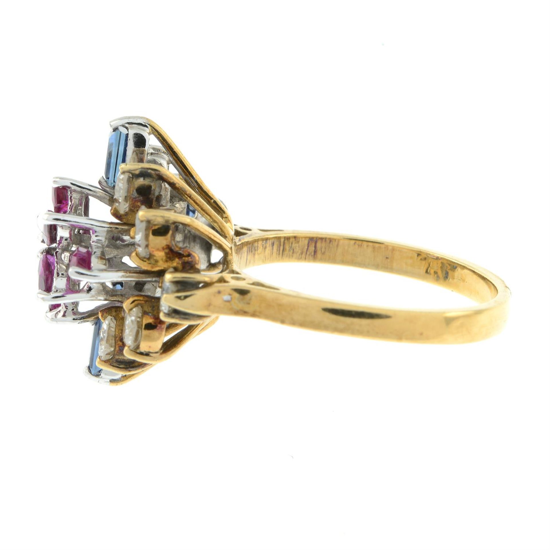 A mid 20th century 18ct gold sapphire, ruby and brilliant-cut diamond dress ring. - Image 4 of 5