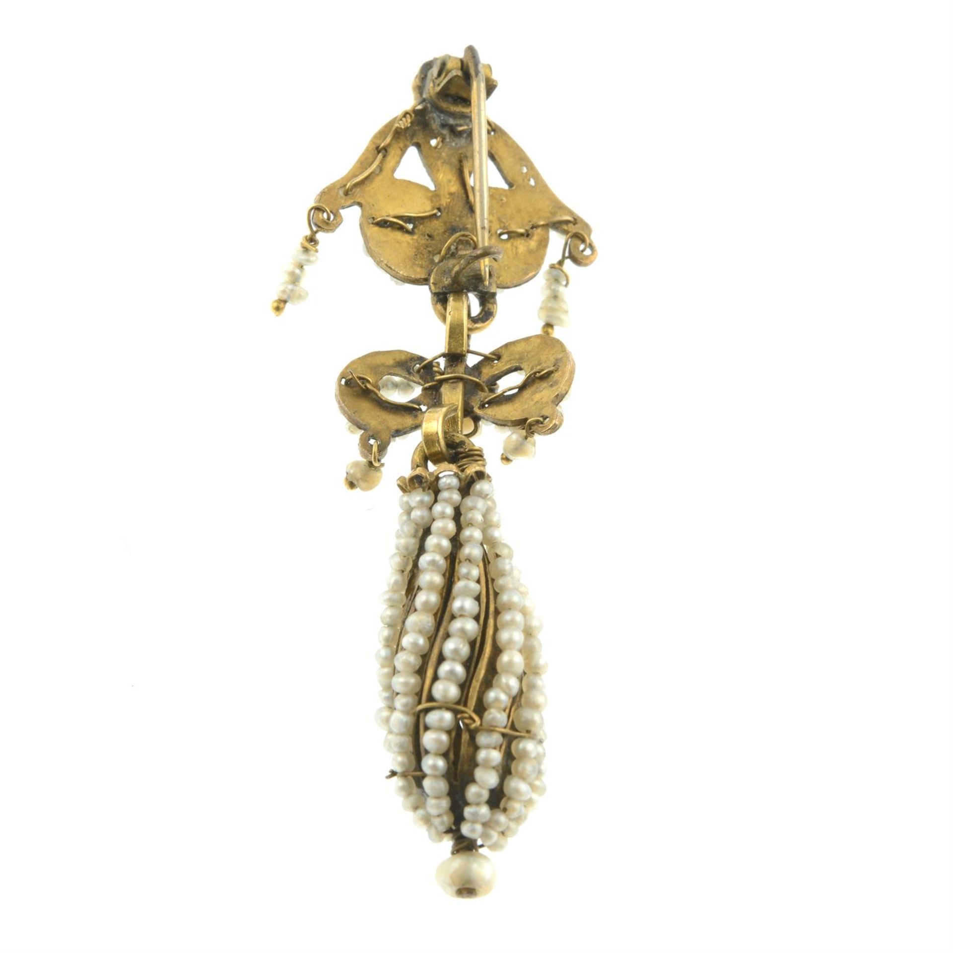 A late 18th century Southern Italian gold seed pearl earring, later converted to a brooch. - Image 3 of 4