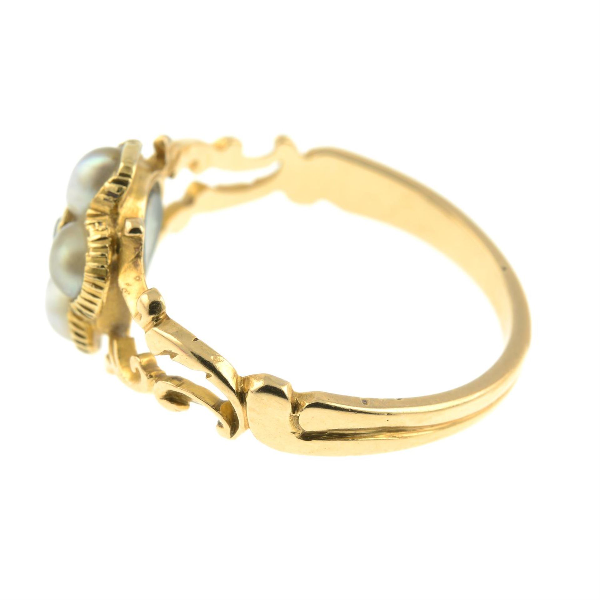 A mid 19th century 18ct gold old-cut diamond and split pearl floral cluster ring, - Image 3 of 5