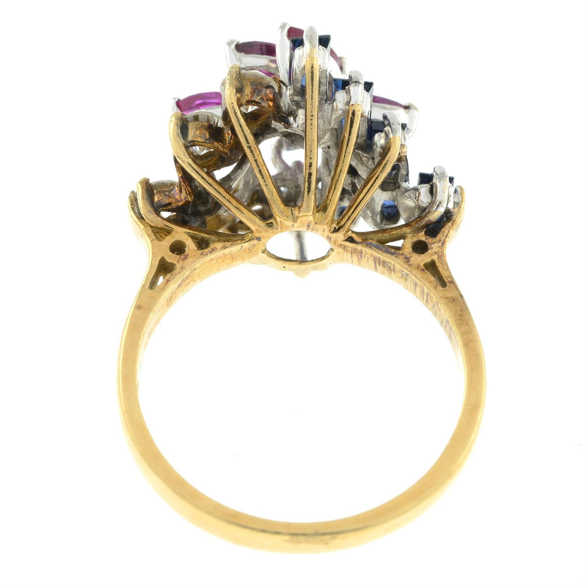 A mid 20th century 18ct gold sapphire, ruby and brilliant-cut diamond dress ring. - Image 3 of 5