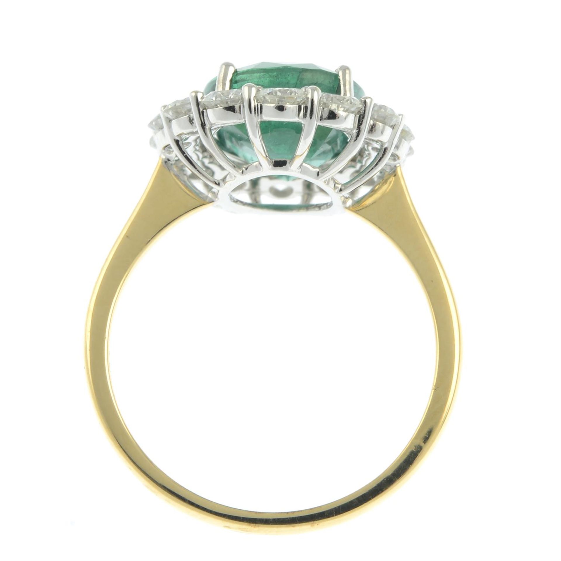 An 18ct gold emerald and brilliant-cut diamond cluster ring. - Image 5 of 6