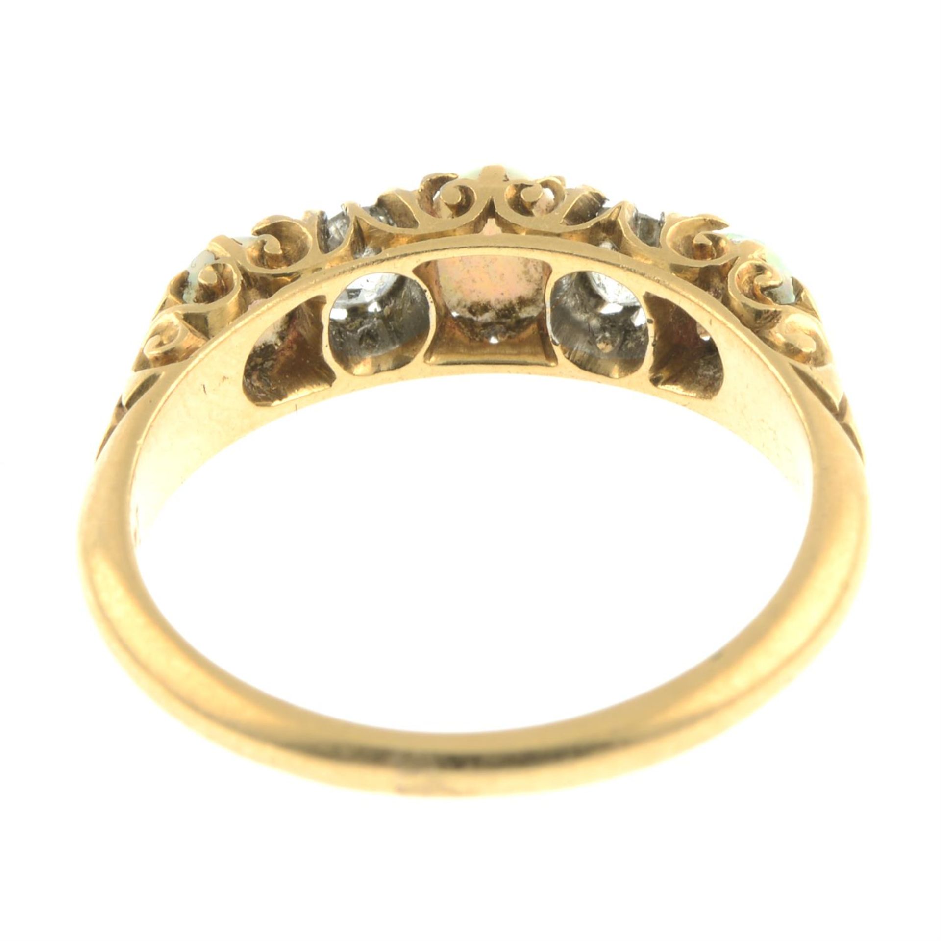 A Victorian 18ct gold opal and old-cut diamond five-stone ring. - Image 4 of 6