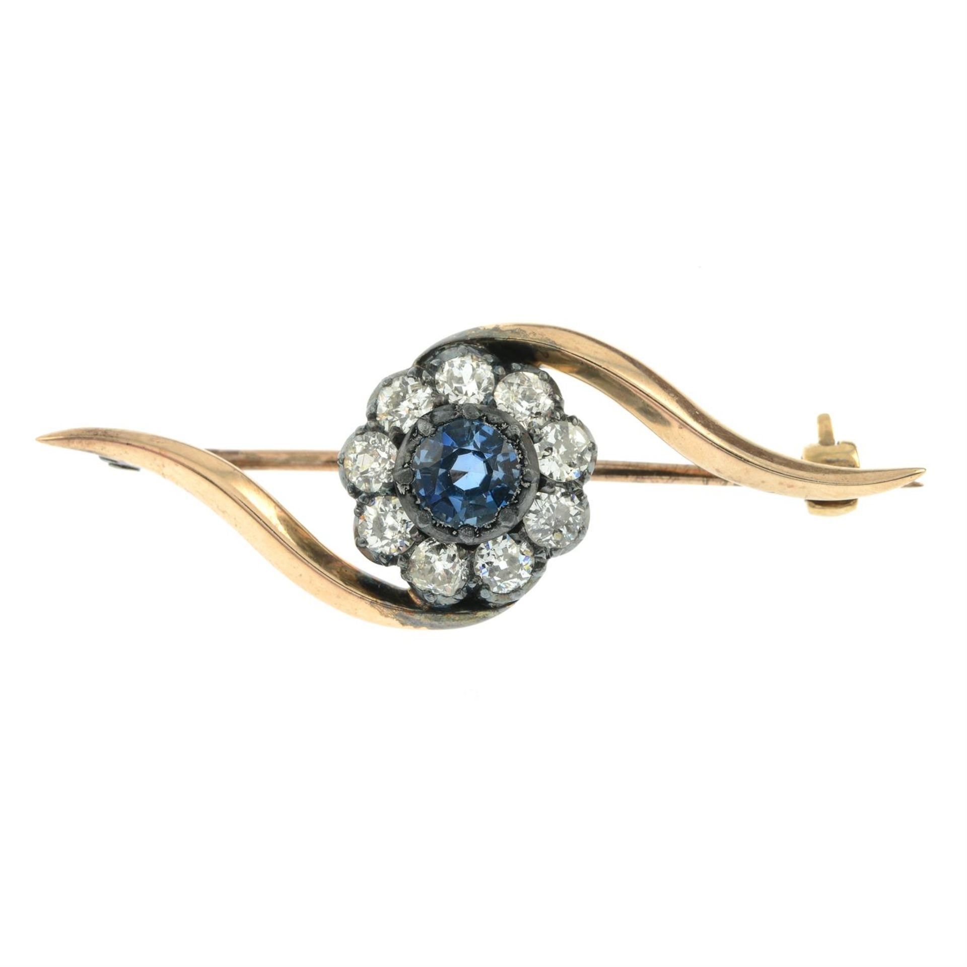 A late Victorian silver and gold, sapphire and old-cut diamond cluster brooch. - Image 2 of 4