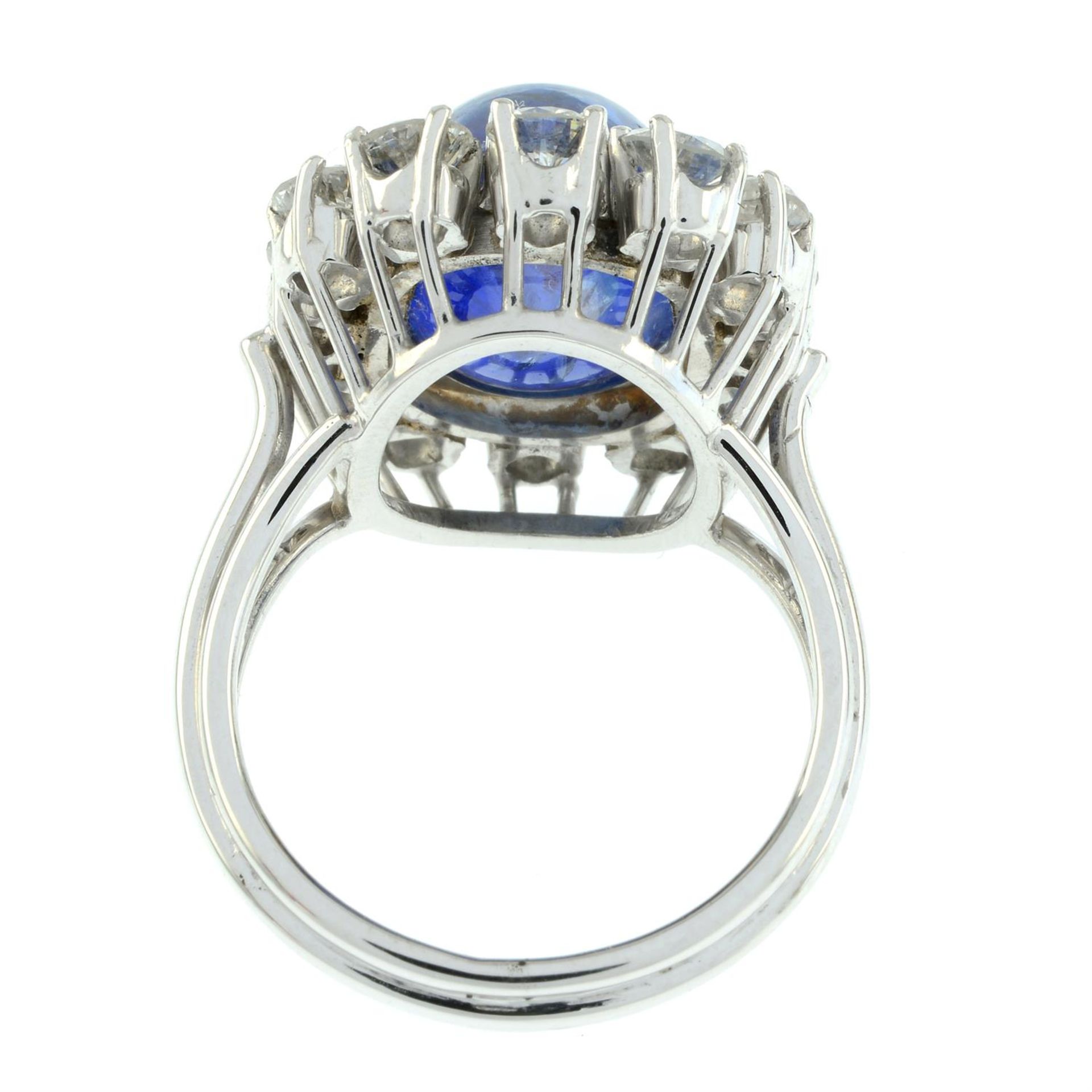 A mid 20th century gold Sri Lankan sapphire and brilliant-cut diamond cluster ring. - Image 3 of 5