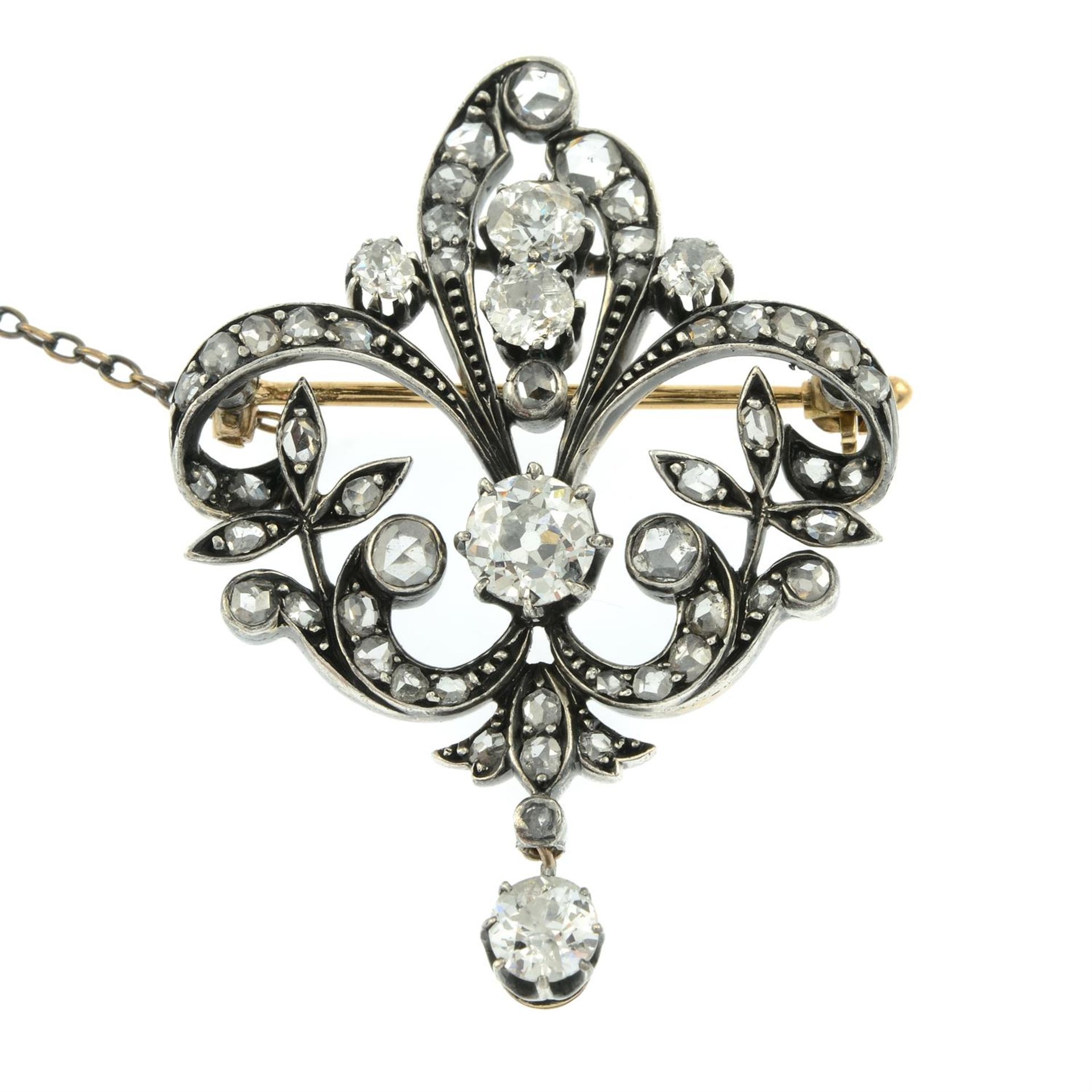 A late Victorian silver and gold, old and rose-cut diamond floral brooch. - Image 2 of 4