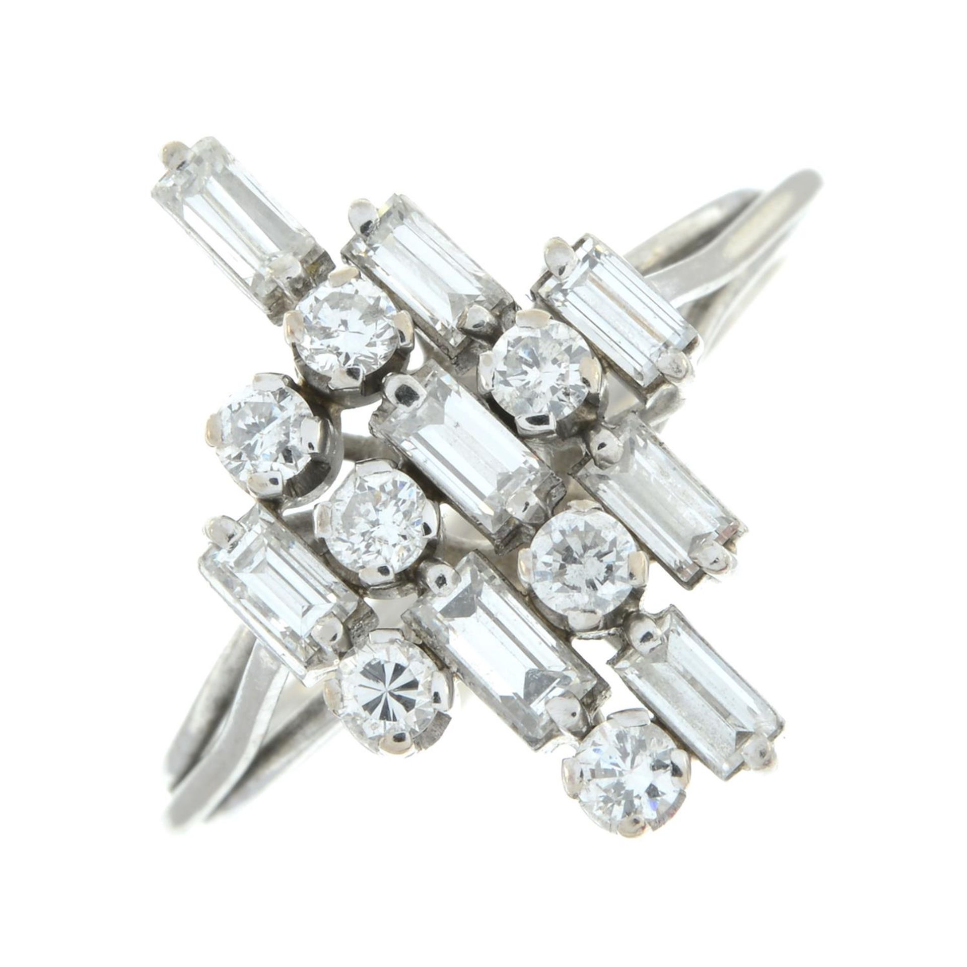 A mid 20th century platinum and gold brilliant and baguette-cut diamond dress ring. - Image 2 of 5