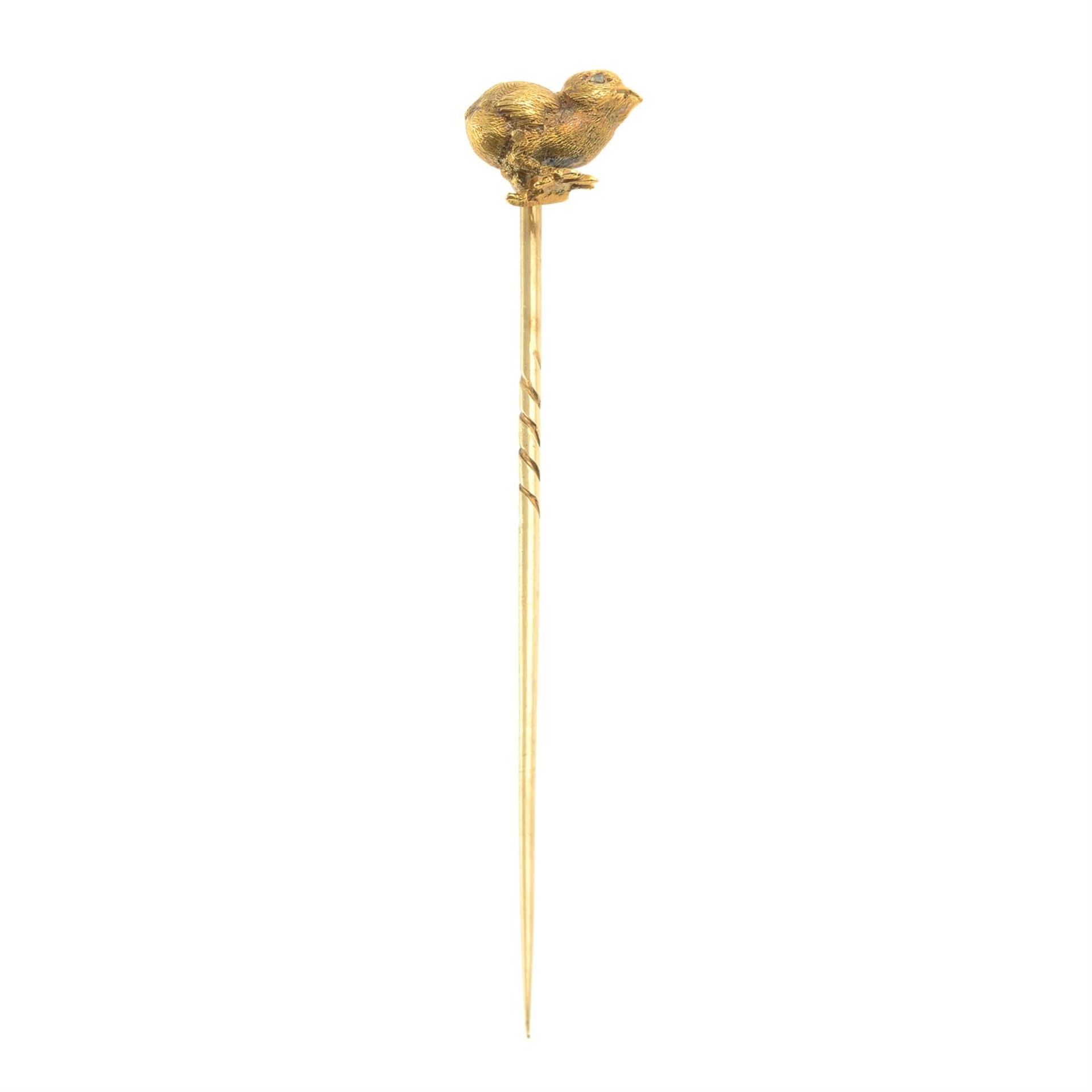 A mid Victorian gold chick stick pin, with diamond eye. - Image 2 of 4