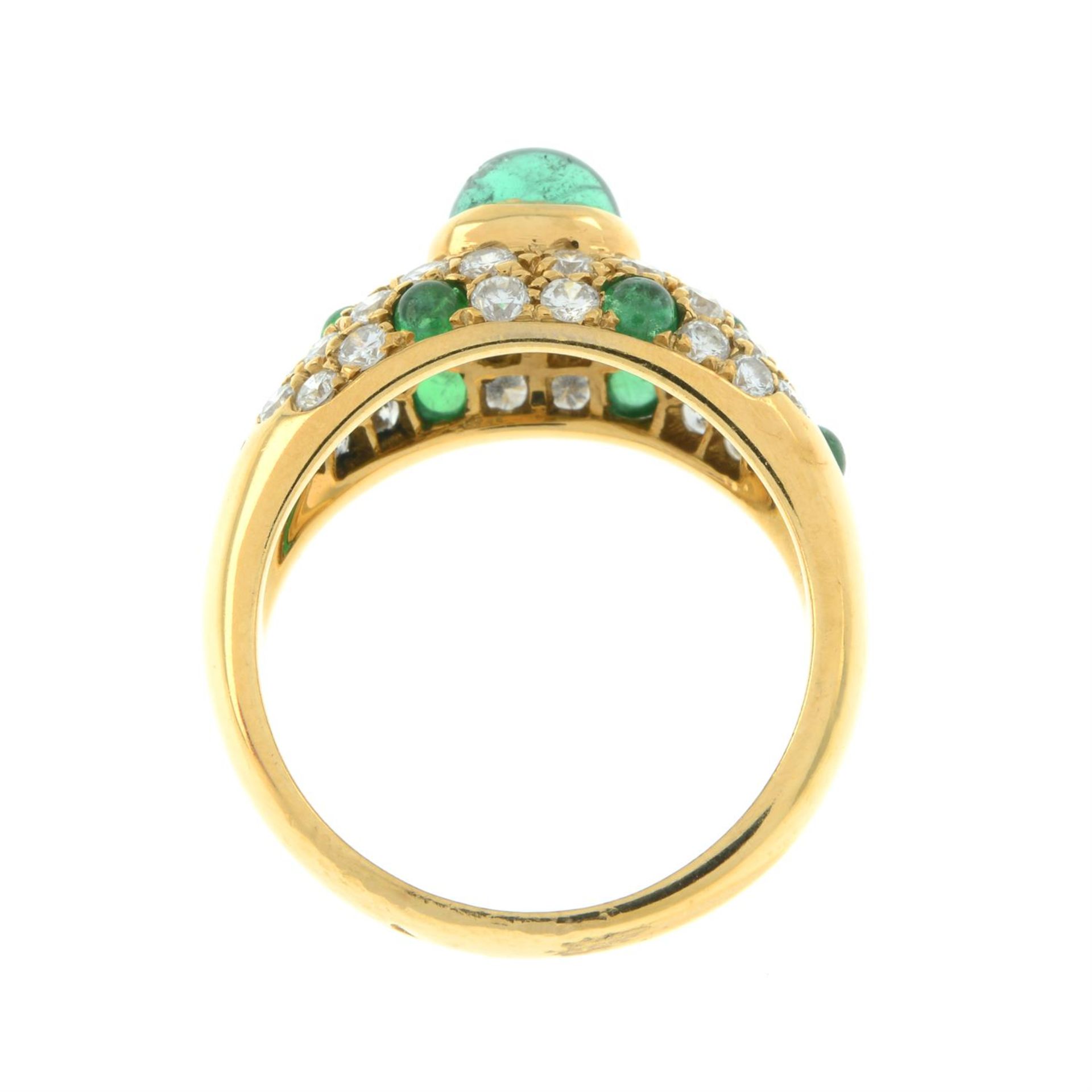 A emerald and brilliant-cut diamond pavé-set band ring. - Image 3 of 5