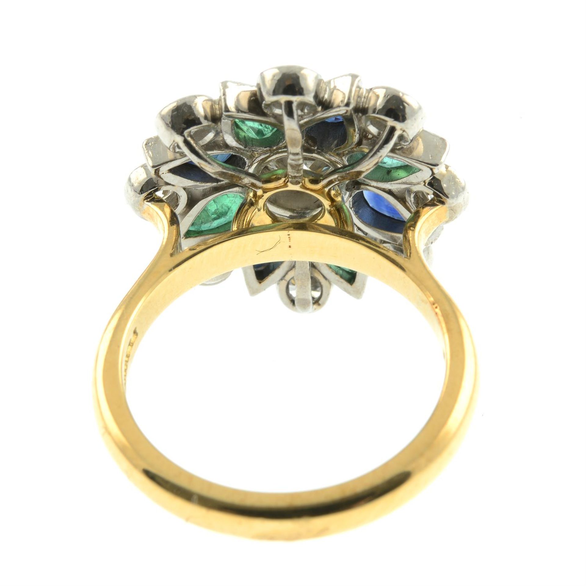 An 18ct gold brilliant-cut diamond, sapphire and emerald floral dress ring, by Theo Fennell. - Image 4 of 5