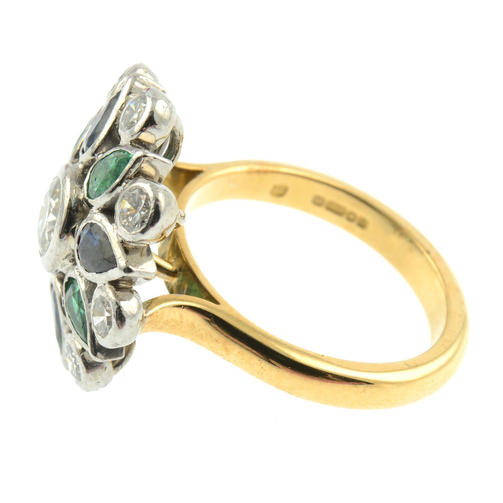 An 18ct gold brilliant-cut diamond, sapphire and emerald floral dress ring, by Theo Fennell. - Image 3 of 5