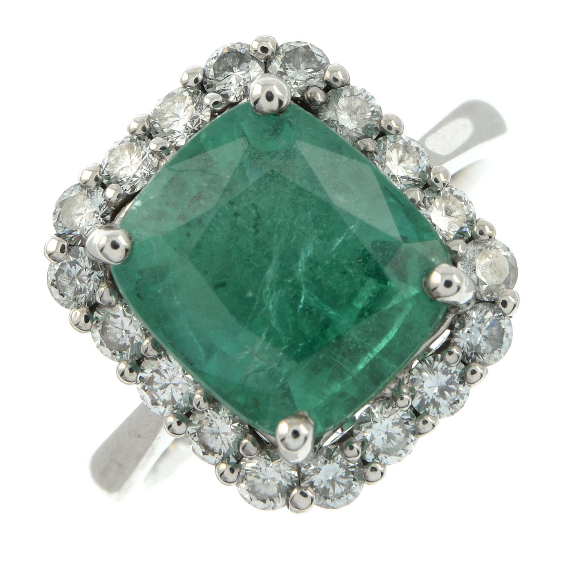 An 18ct gold emerald and brilliant-cut diamond cluster ring. - Image 2 of 5