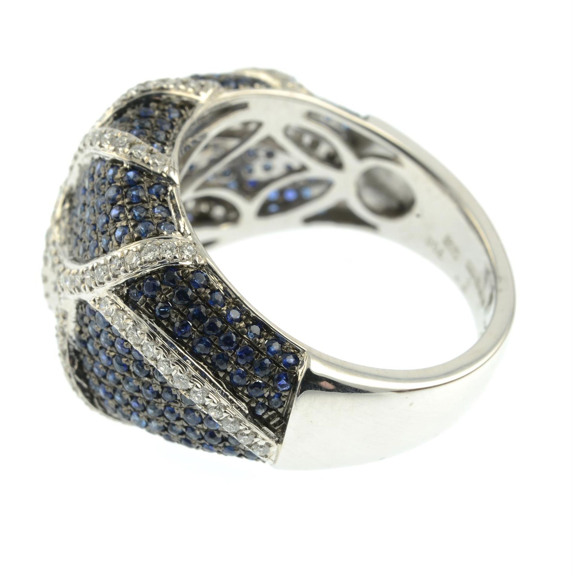An 18ct gold pavé-set sapphire and brilliant-cut diamond stylised organic dress ring. - Image 3 of 5