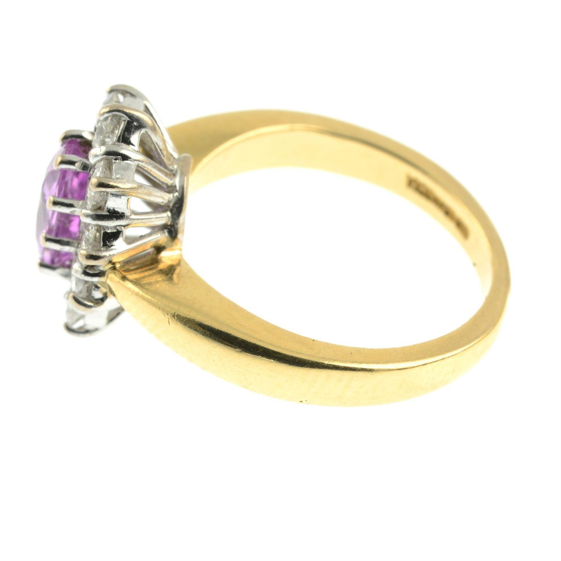 An 18ct gold pink sapphire and brilliant-cut diamond cluster ring. - Image 3 of 5
