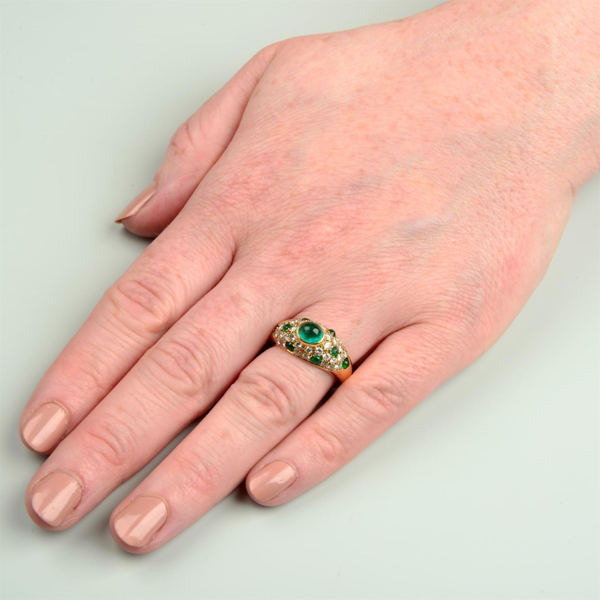 A emerald and brilliant-cut diamond pavé-set band ring. - Image 5 of 5