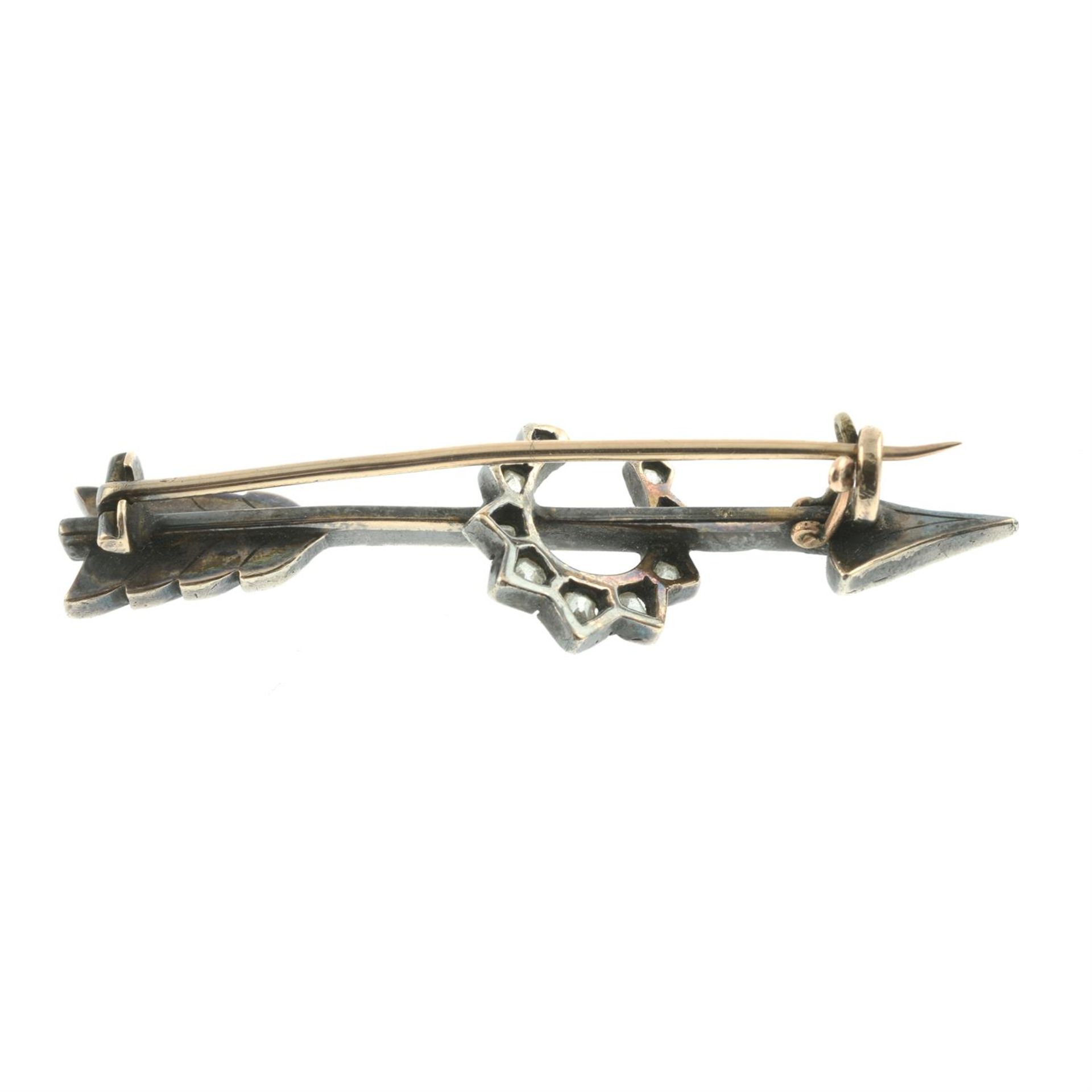 A late Victorian silver and gold rose-cut diamond arrow and horseshoe bar brooch. - Image 3 of 4