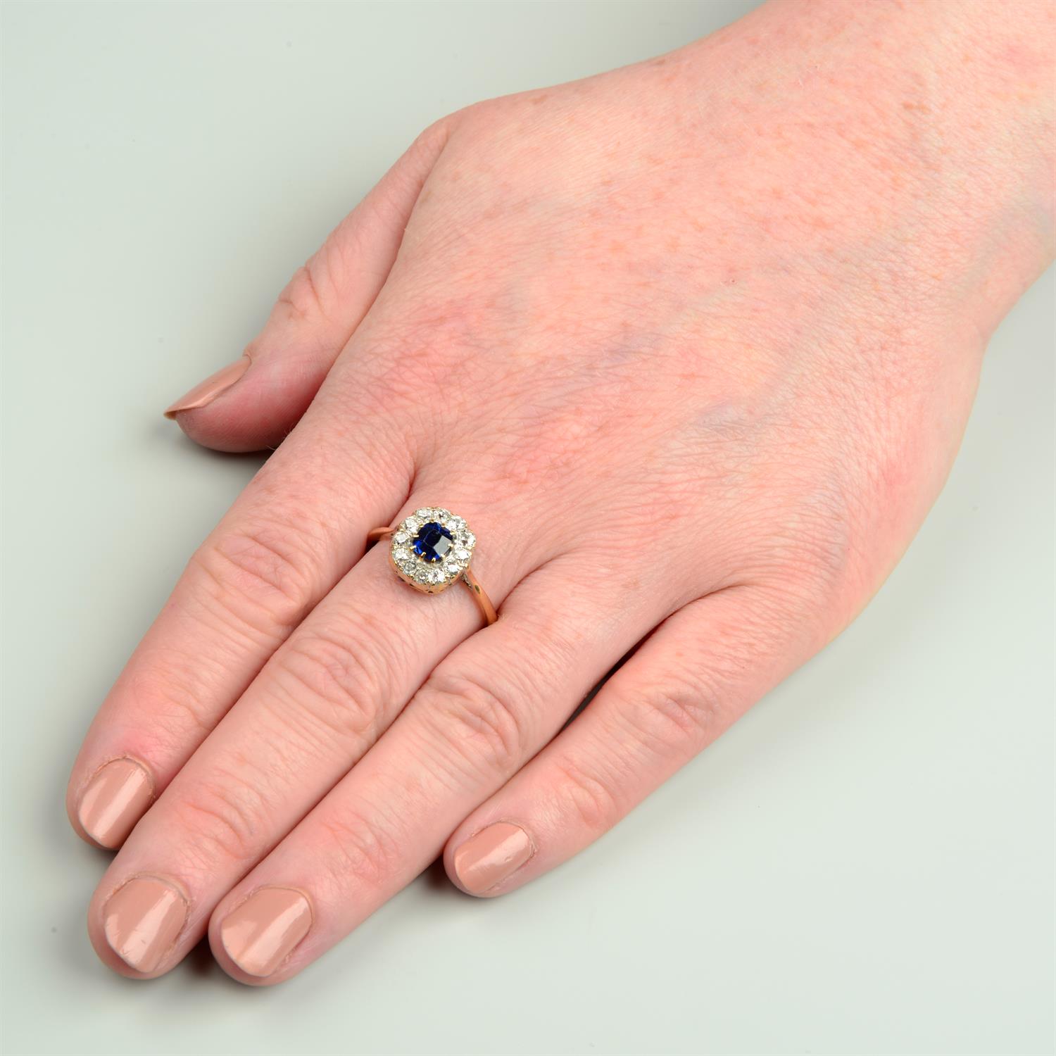 An early to mid 20th century 18ct gold sapphire and old-cut diamond cluster ring. - Image 5 of 5