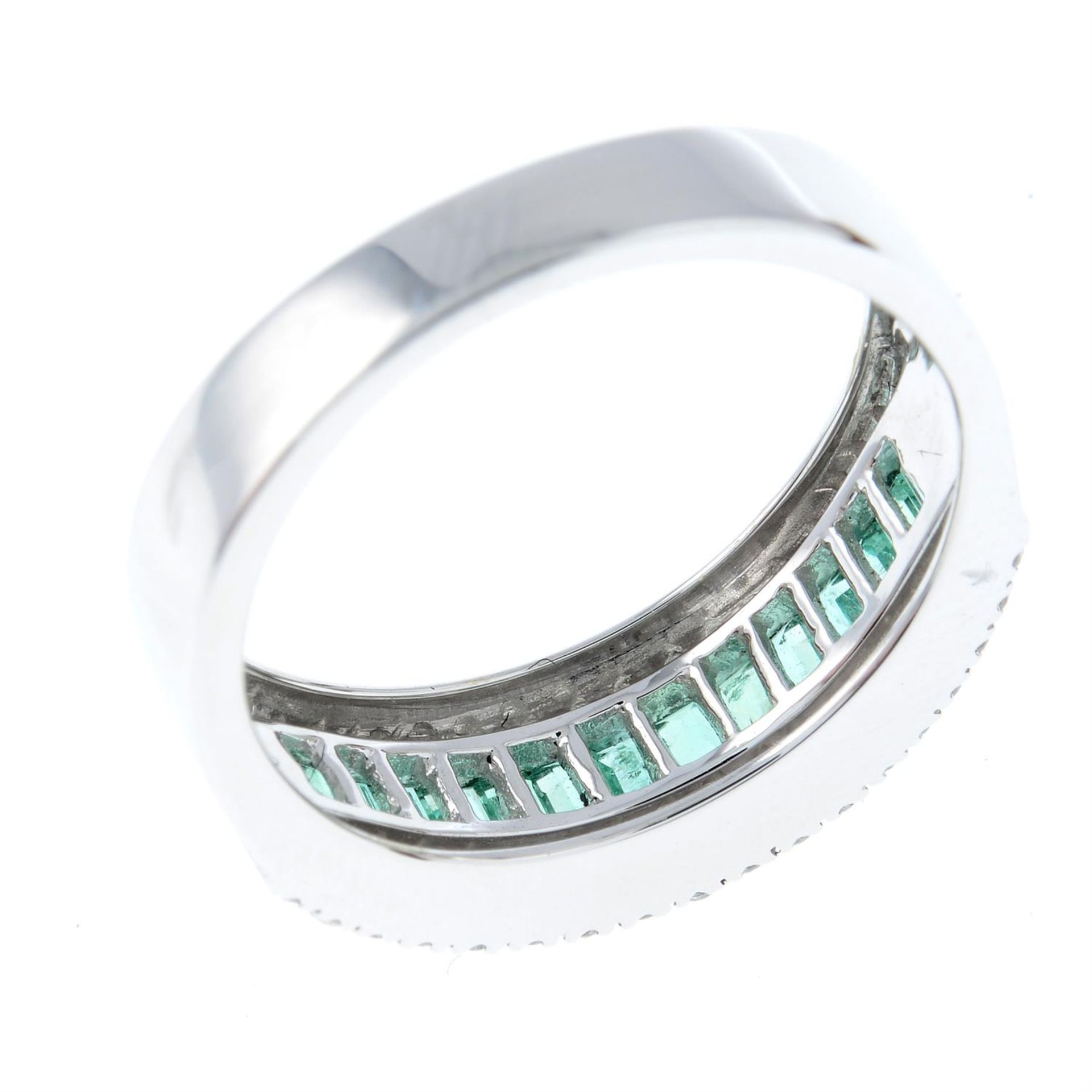 An 18ct gold emerald and brilliant-cut diamond three-row dress ring. - Image 2 of 3