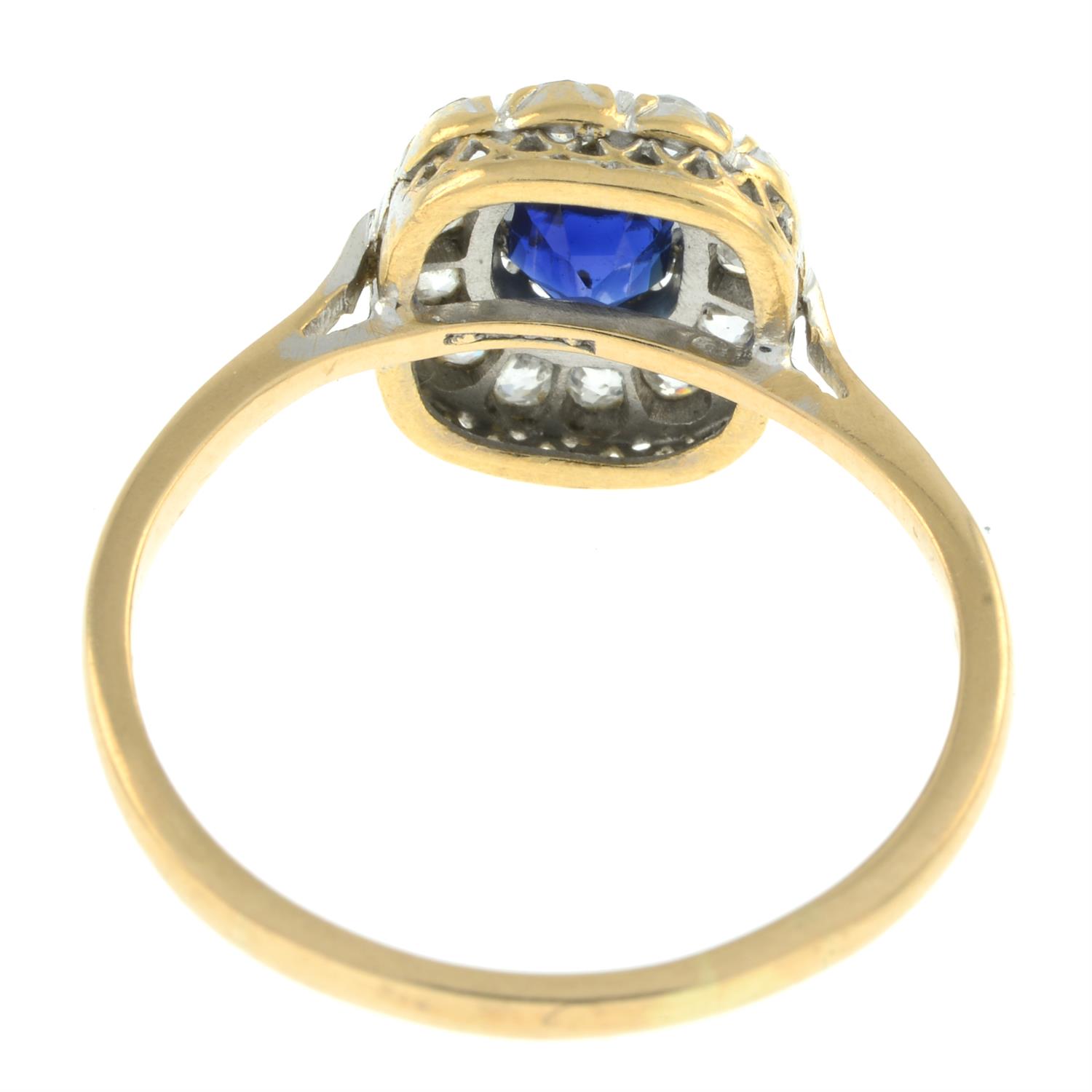 An early to mid 20th century 18ct gold sapphire and old-cut diamond cluster ring. - Image 3 of 5