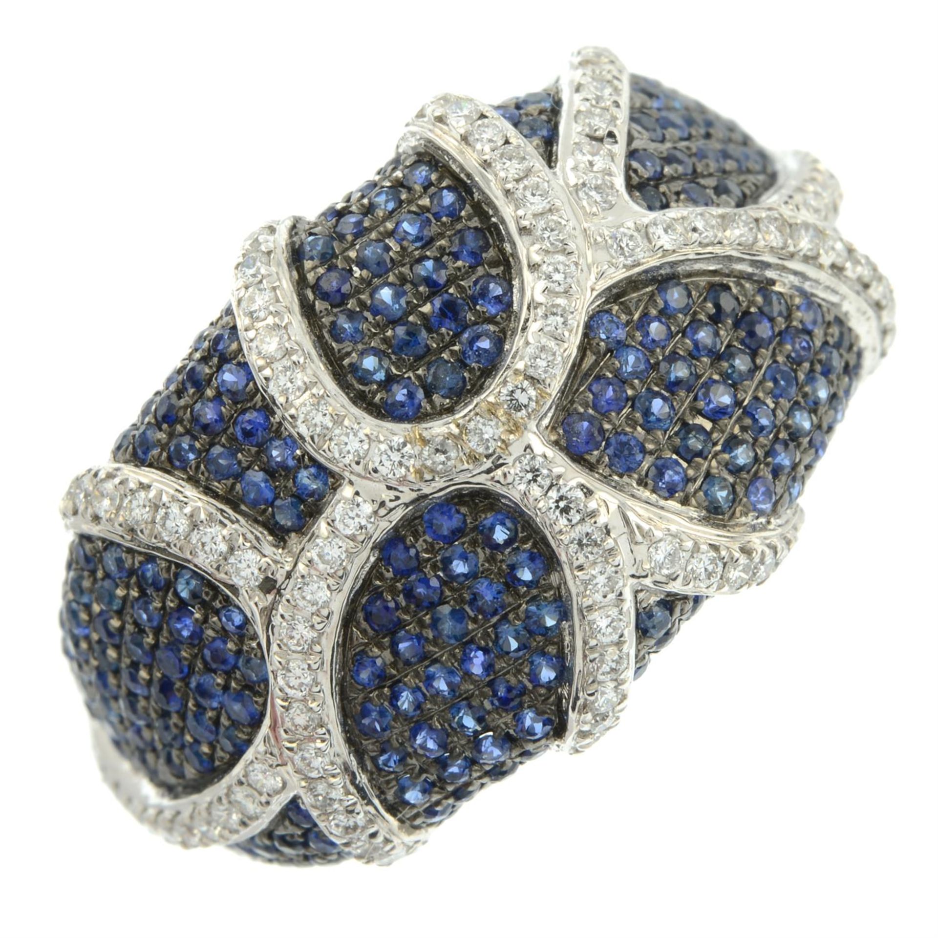 An 18ct gold pavé-set sapphire and brilliant-cut diamond stylised organic dress ring. - Image 2 of 5