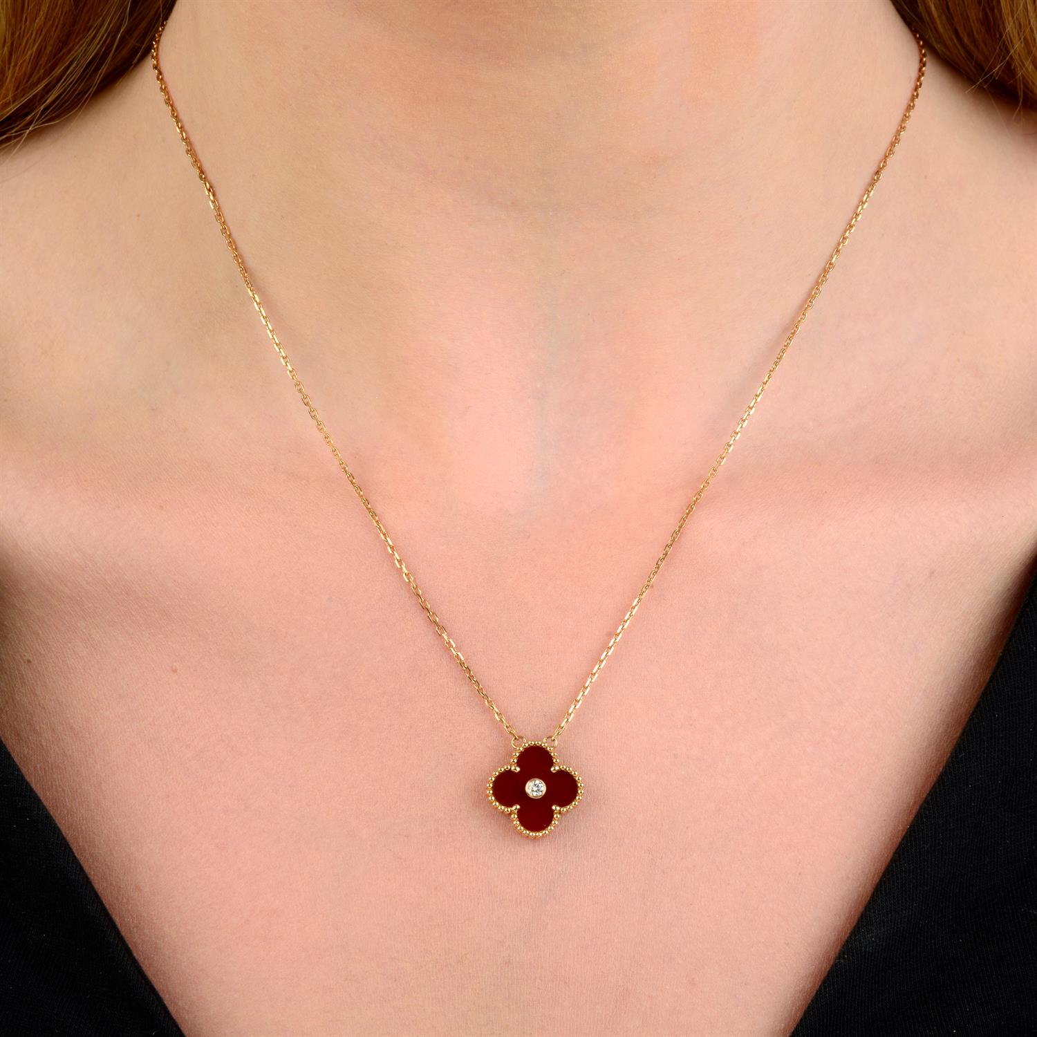 A carnelian and diamond 'Vintage Alhambra' necklace, by Van Cleef & Arpels. - Image 6 of 6