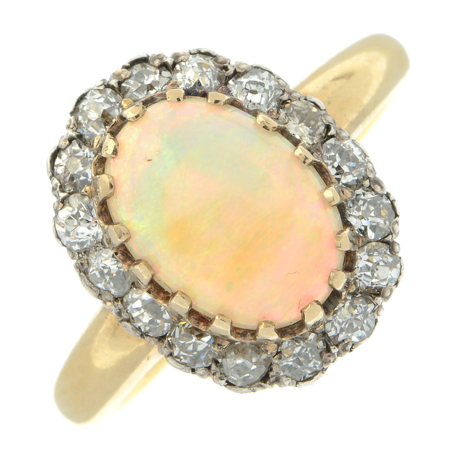 A late Victorian silver and 18ct gold opal and old-cut diamond cluster ring. - Bild 2 aus 5