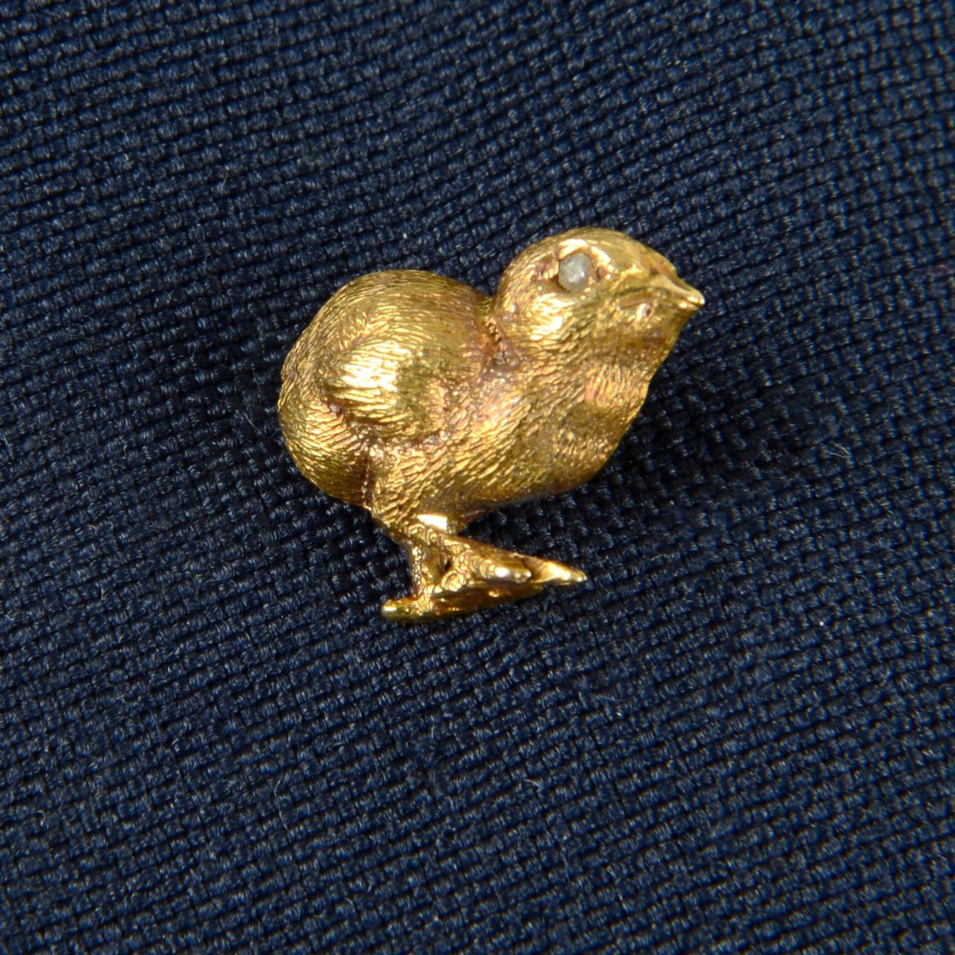 A mid Victorian gold chick stick pin, with diamond eye.