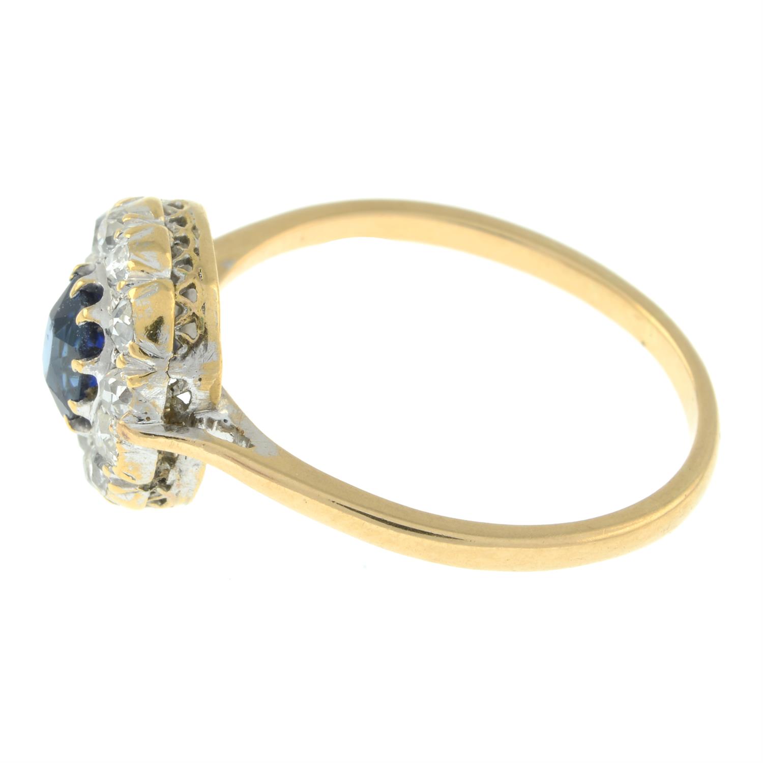 An early to mid 20th century 18ct gold sapphire and old-cut diamond cluster ring. - Image 4 of 5