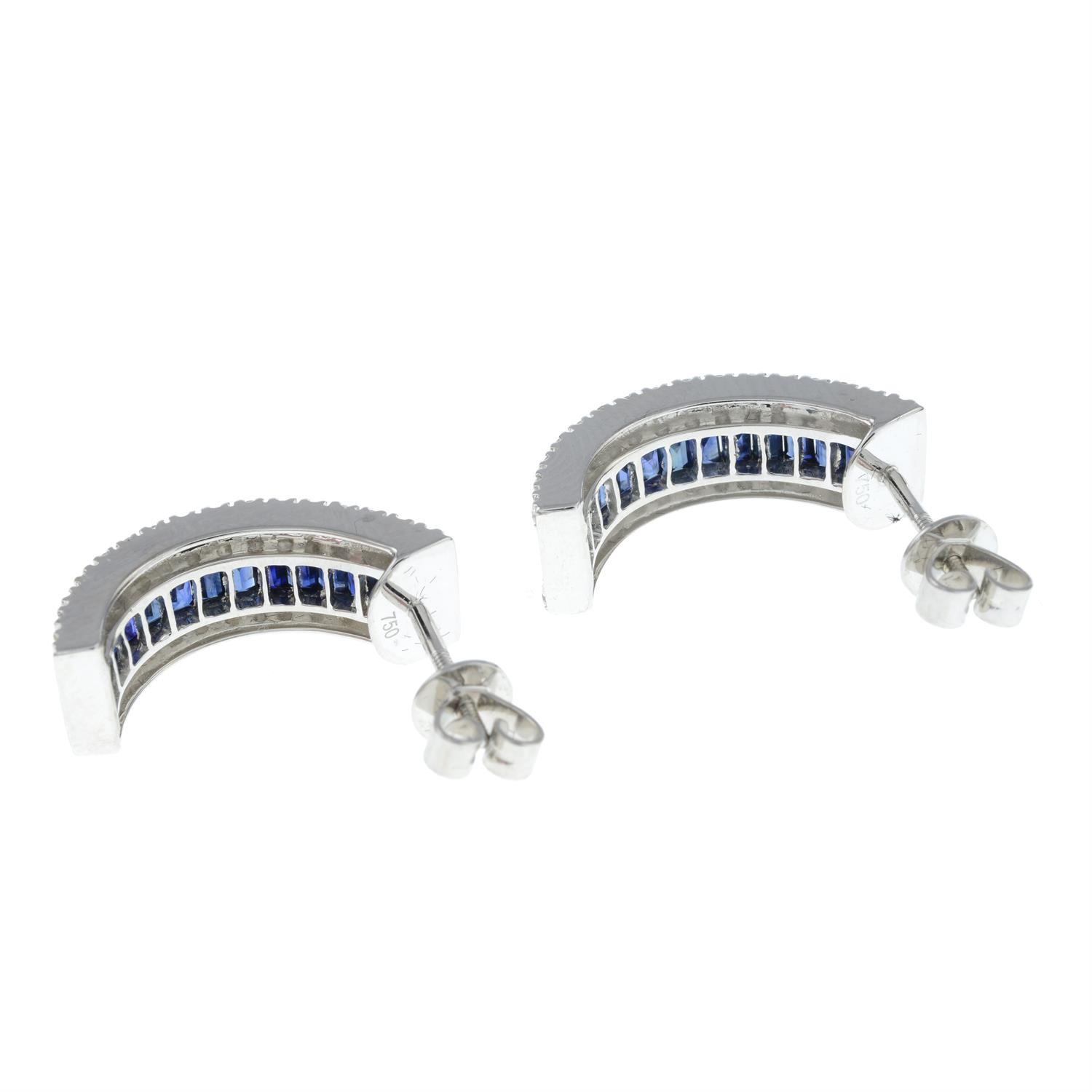 A pair of 18ct gold sapphire and diamond earrings. - Image 2 of 2