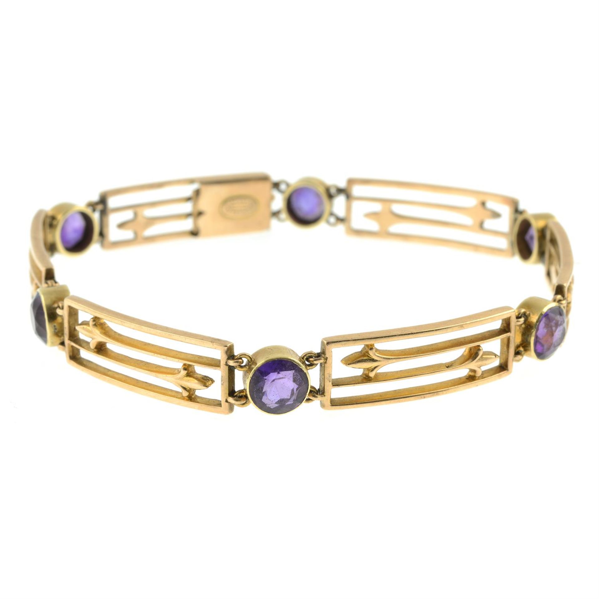 A late Victorian 15ct gold amethyst and openwork panel bracelet. - Image 2 of 4