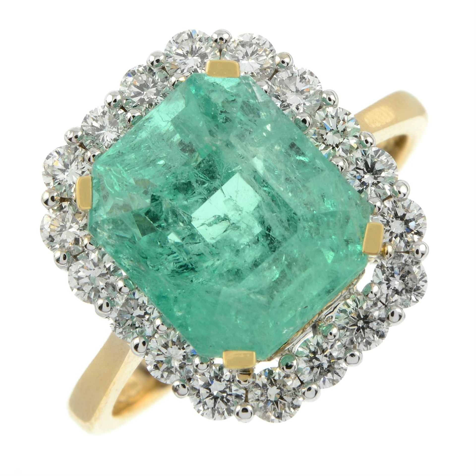 An 18ct gold Colombian emerald and brilliant-cut diamond cluster ring. - Image 2 of 6