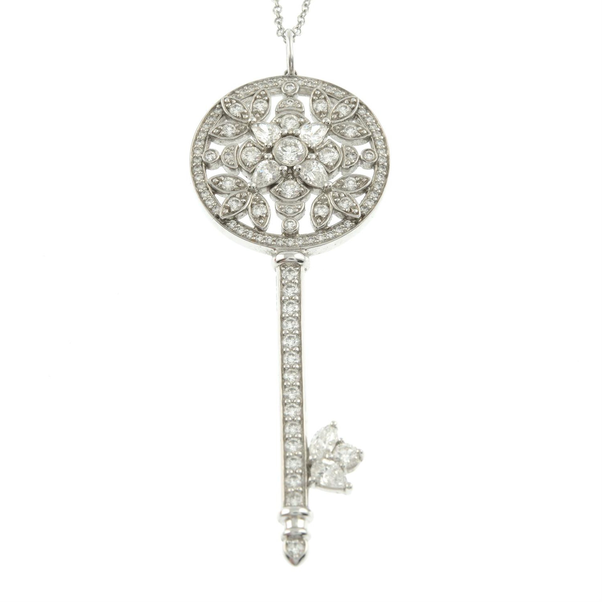 A platinum vari-cut diamond 'Garden' key, with chain, by Tiffany & Co. - Image 2 of 5