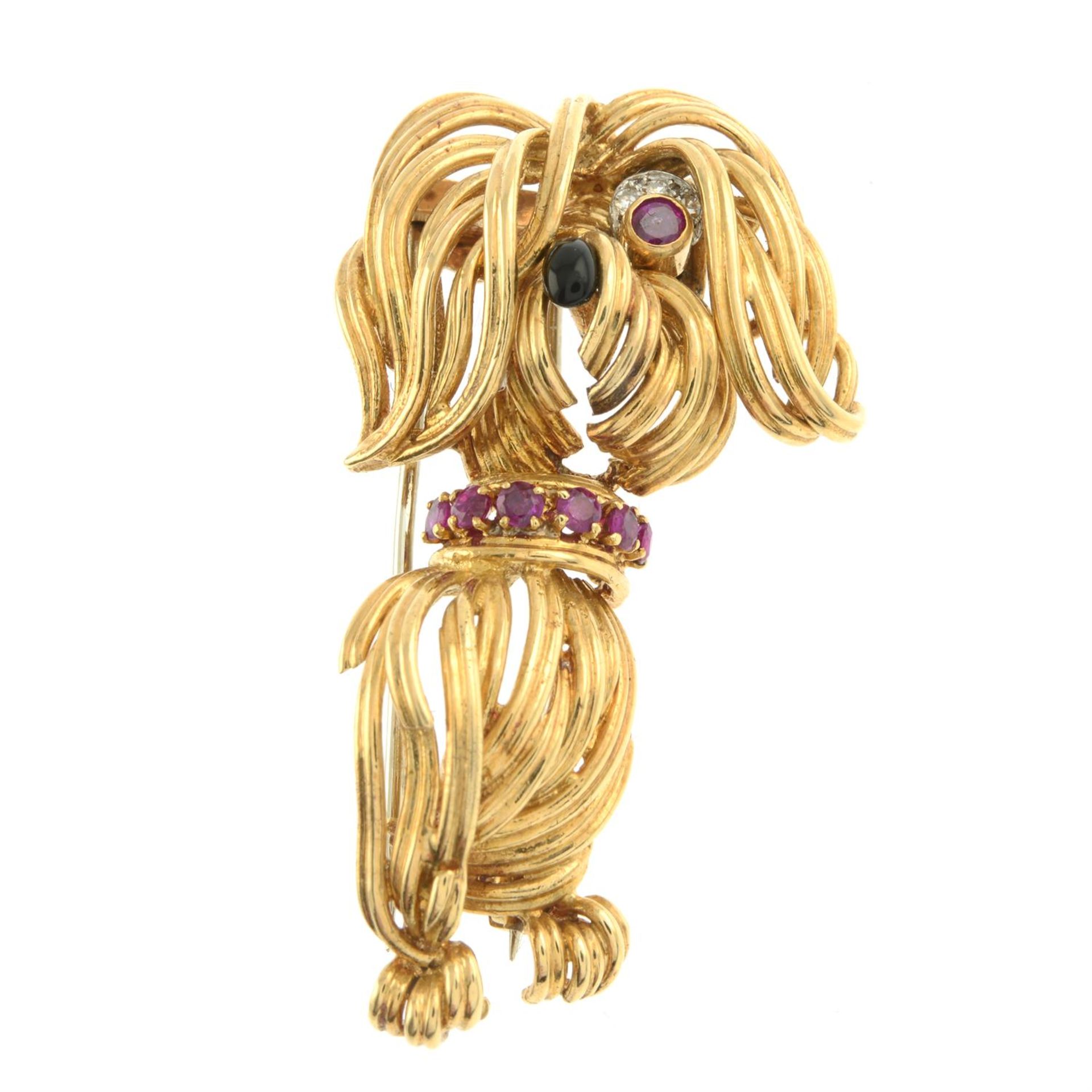 A mid 20th century 18ct gold diamond, ruby and onyx highlight dog brooch, by Van Cleef & Arpels. - Image 2 of 4