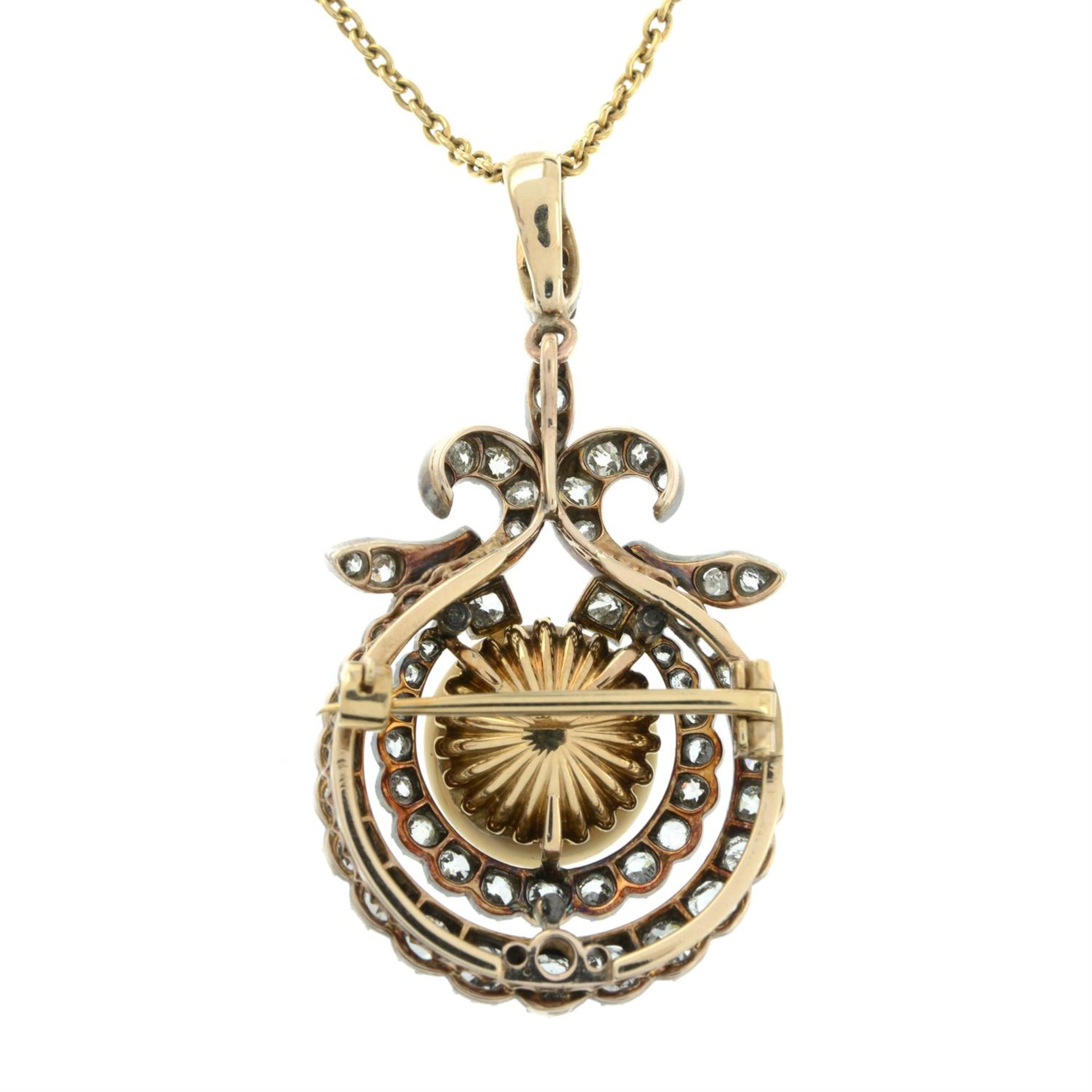 A late Victorian silver and gold, pearl and old-cut diamond pendant, with near-period 18ct gold - Image 3 of 6