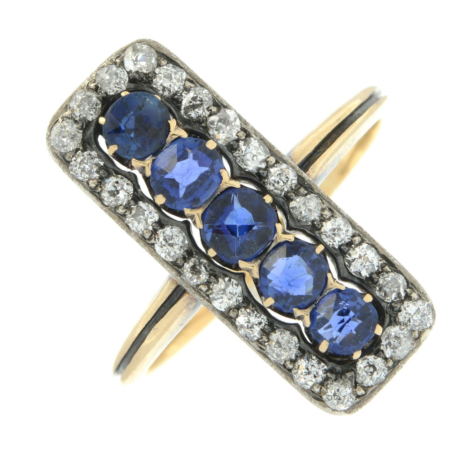 A late Victorian silver and gold sapphire and old-cut diamond ring. - Bild 2 aus 5