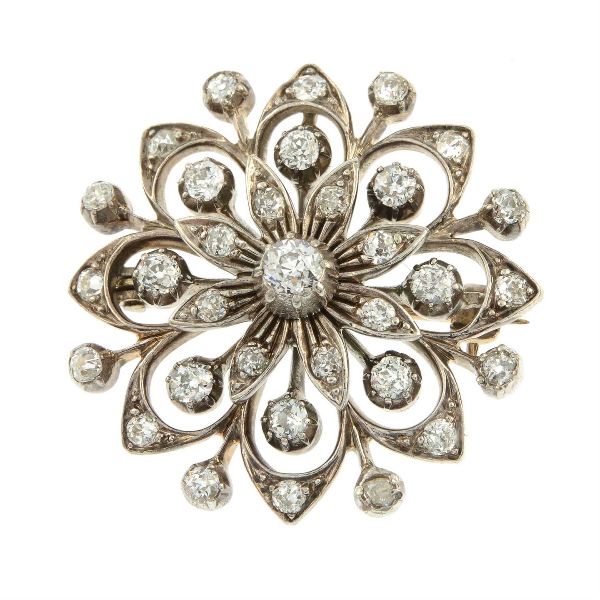 A late Victorian silver and gold old-cut diamond floral brooch. - Image 2 of 4